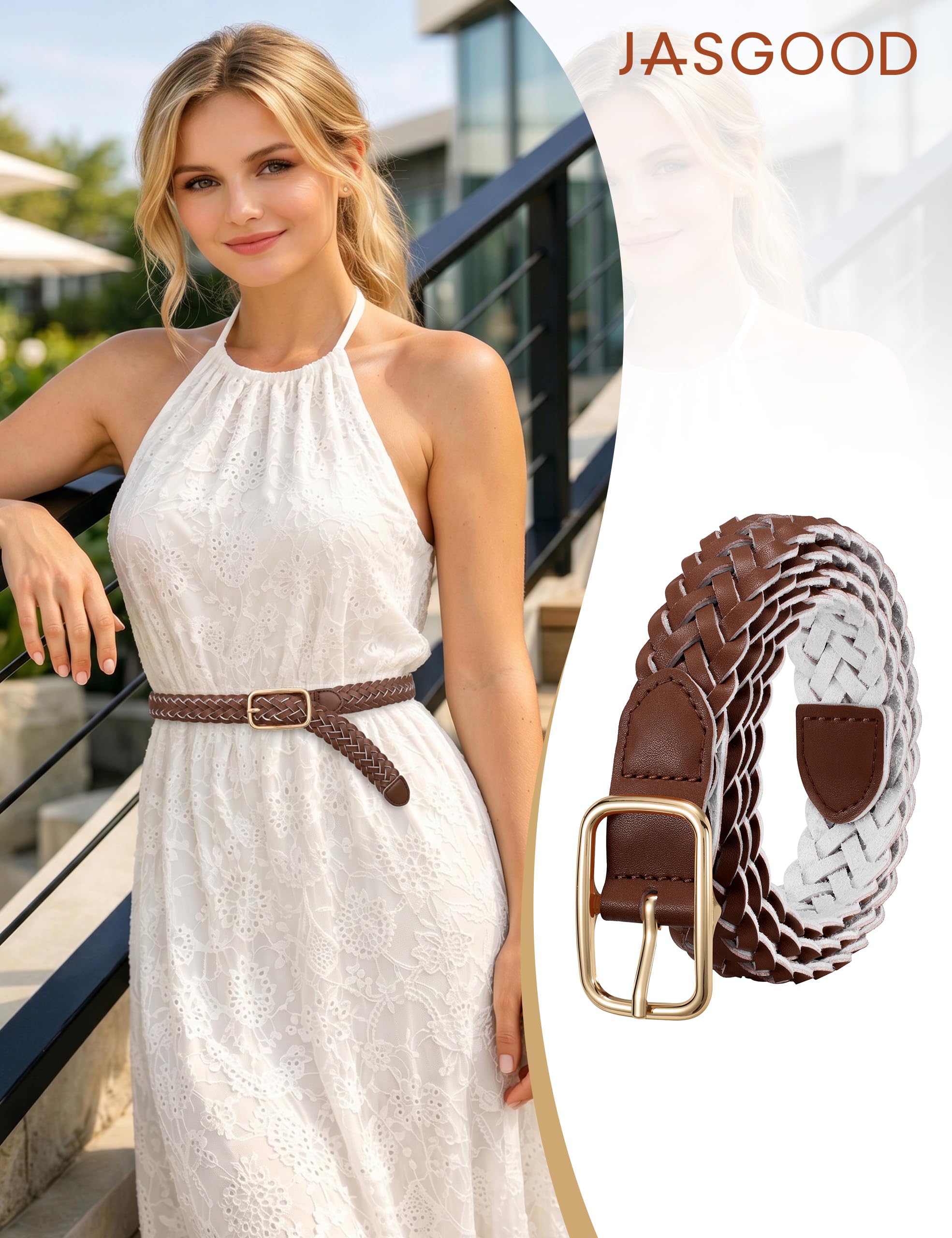 No-Hole Braided Leather Belts Plus Size