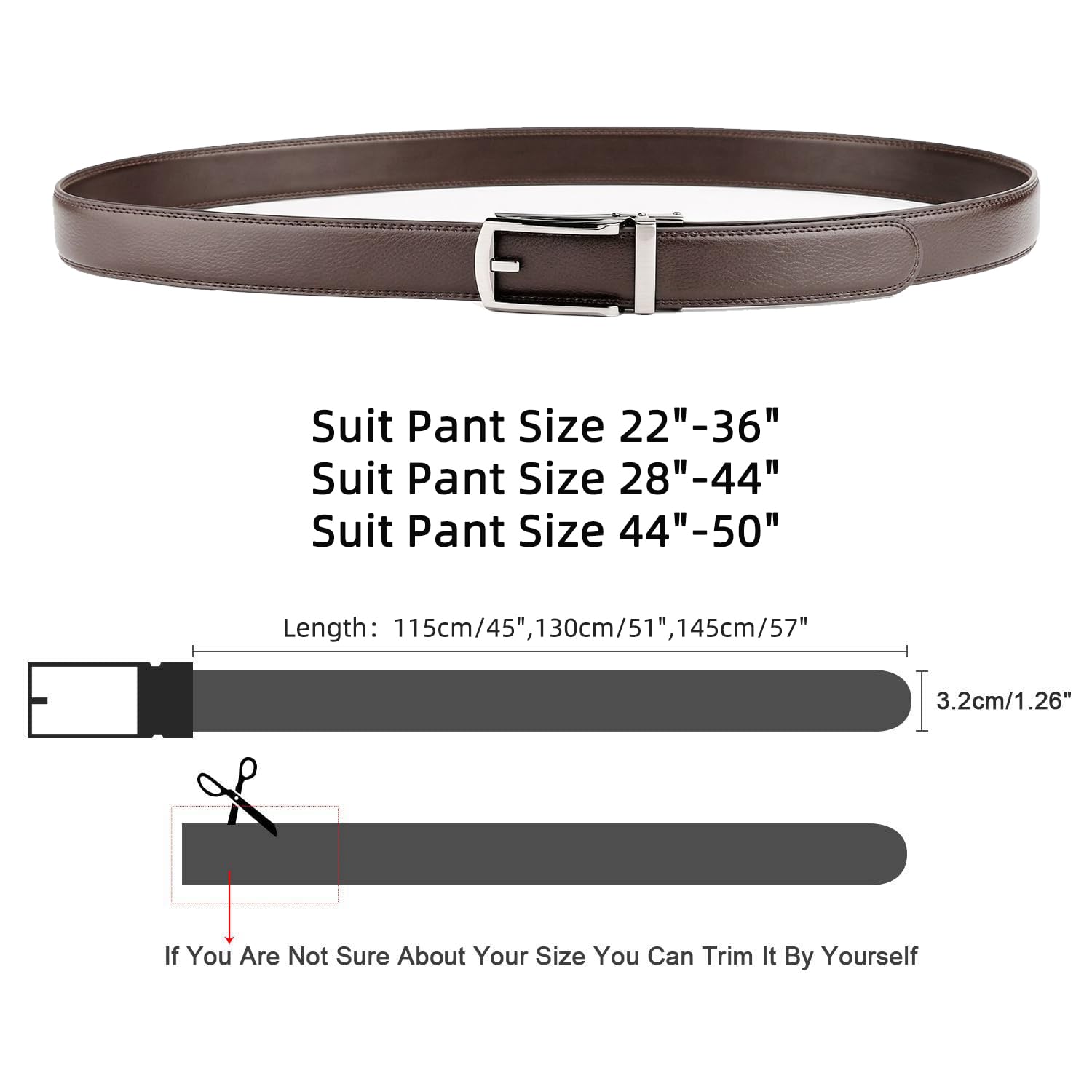 Ratchet Belt With Automatic Buckle Fits Waist Up to 52"