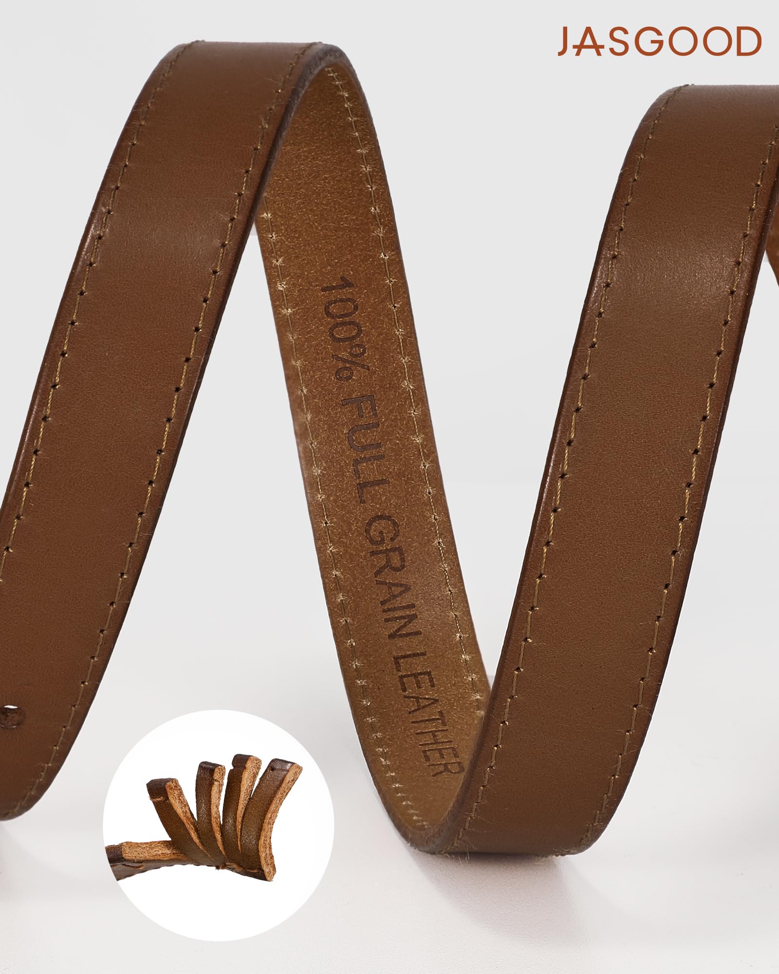 Vintage Full Grain Thin Leather Belt For Women
