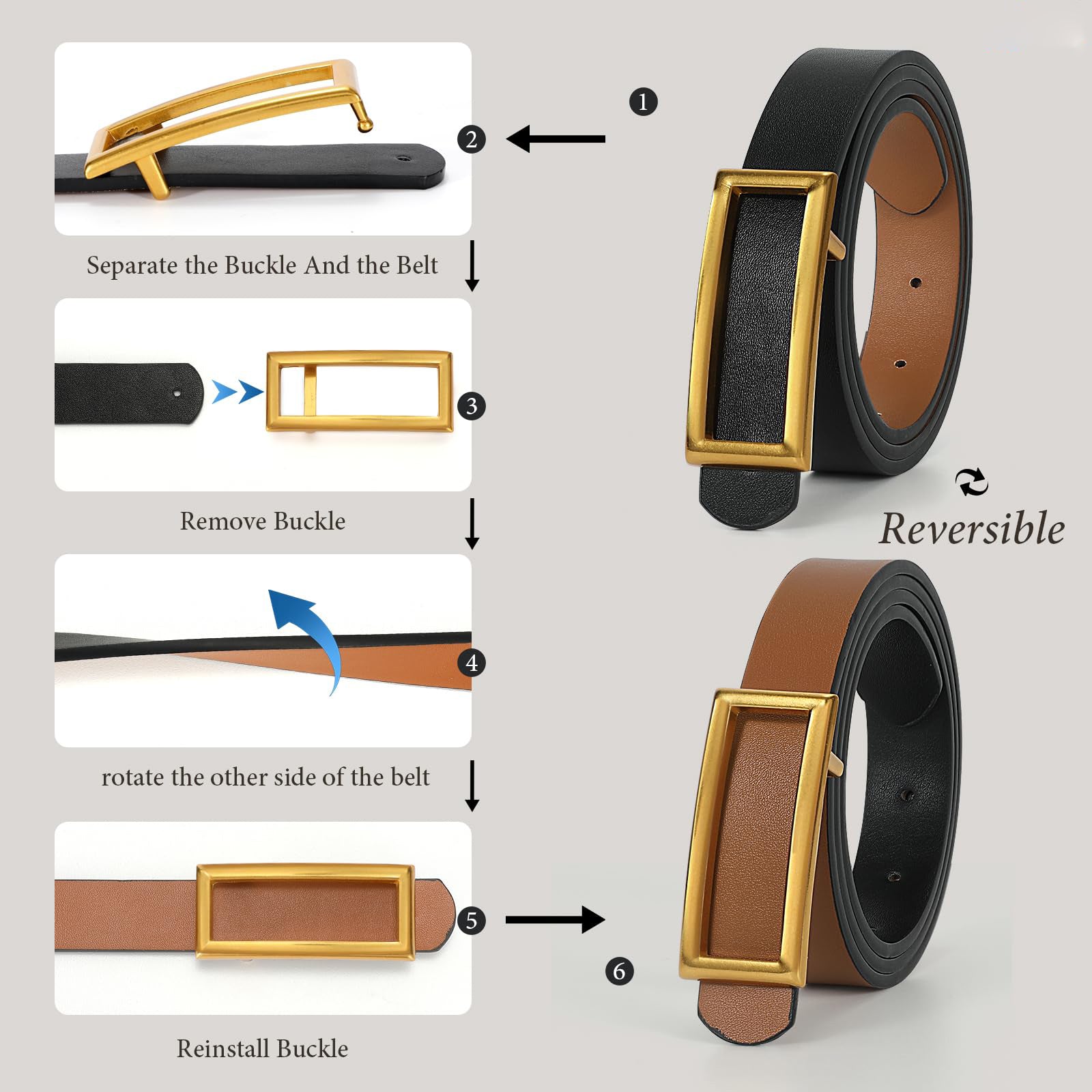 Reversible Waist Belt with Square Buckle