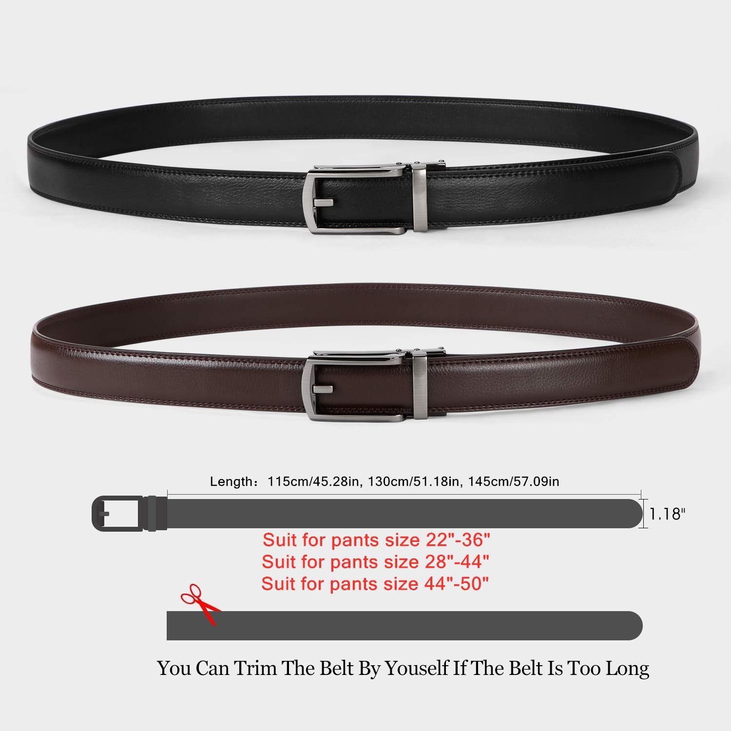2-Pack Sliding Ratchet Belt For Trousers 1.18" Width
