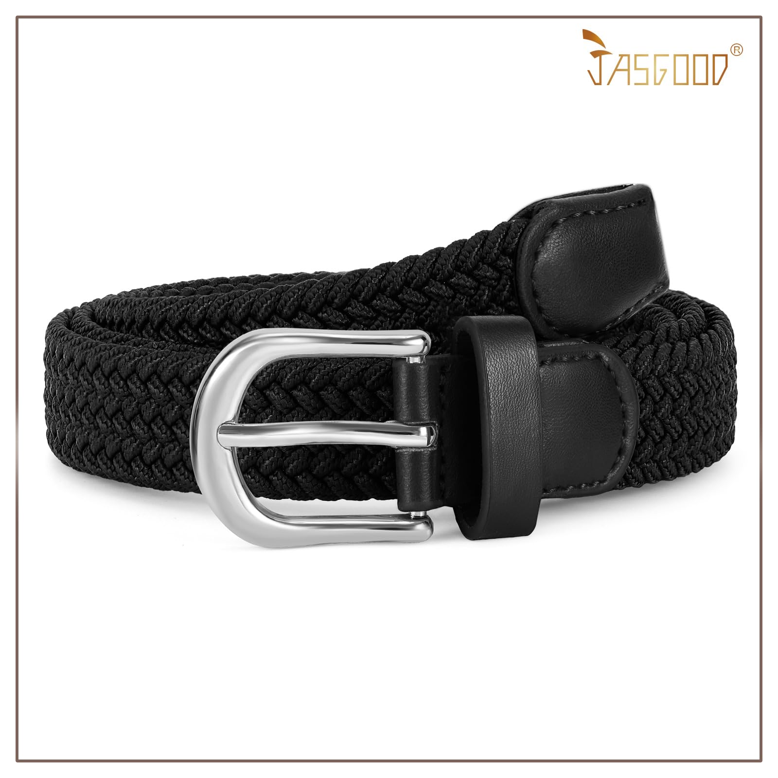 2-Pack Elastic Woven Stretch Fabric Braided Belts for Women