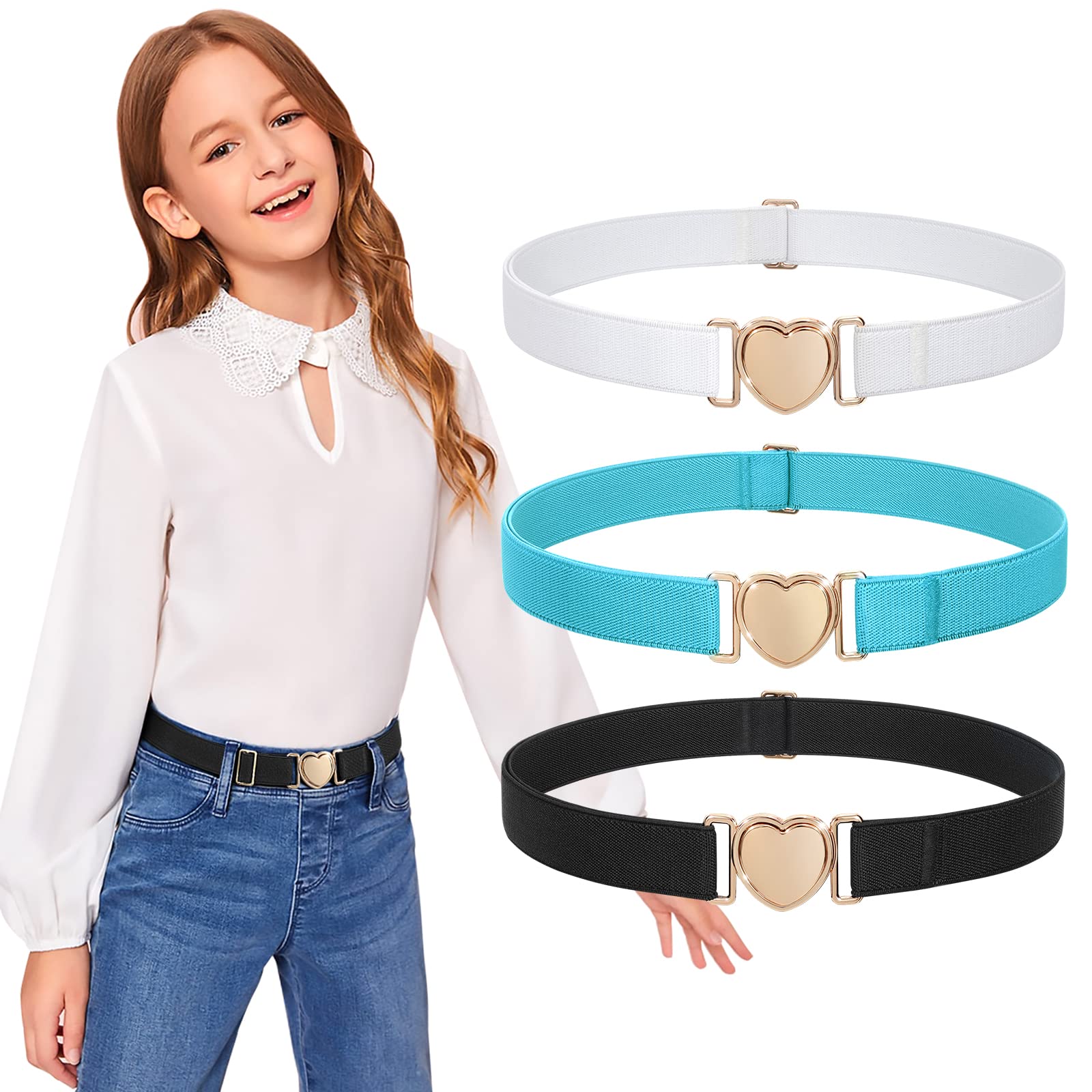 Adjustable Boys Girls Teens Stretch Belts with Heart Buckle