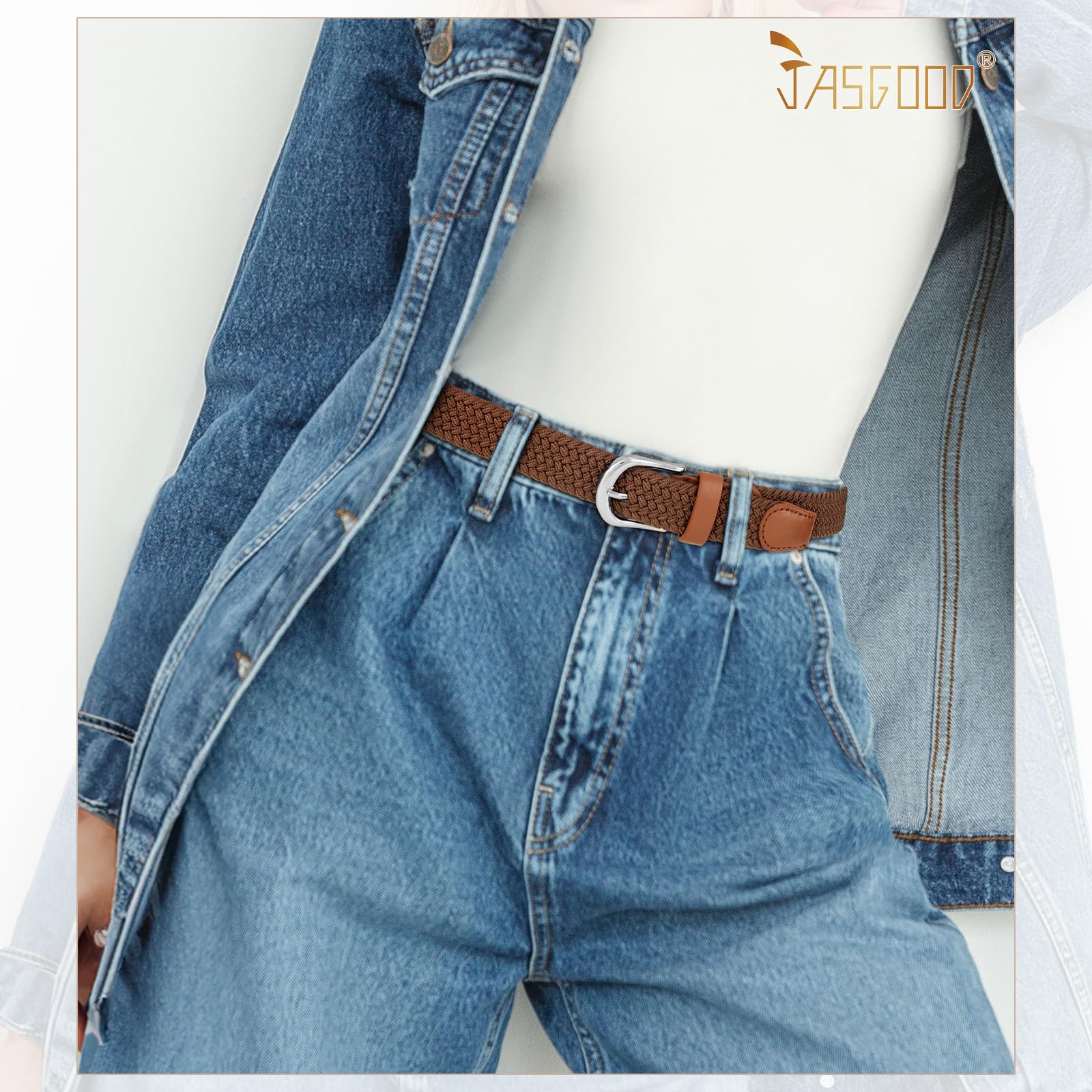 2-Pack Elastic Woven Stretch Fabric Braided Belts for Women
