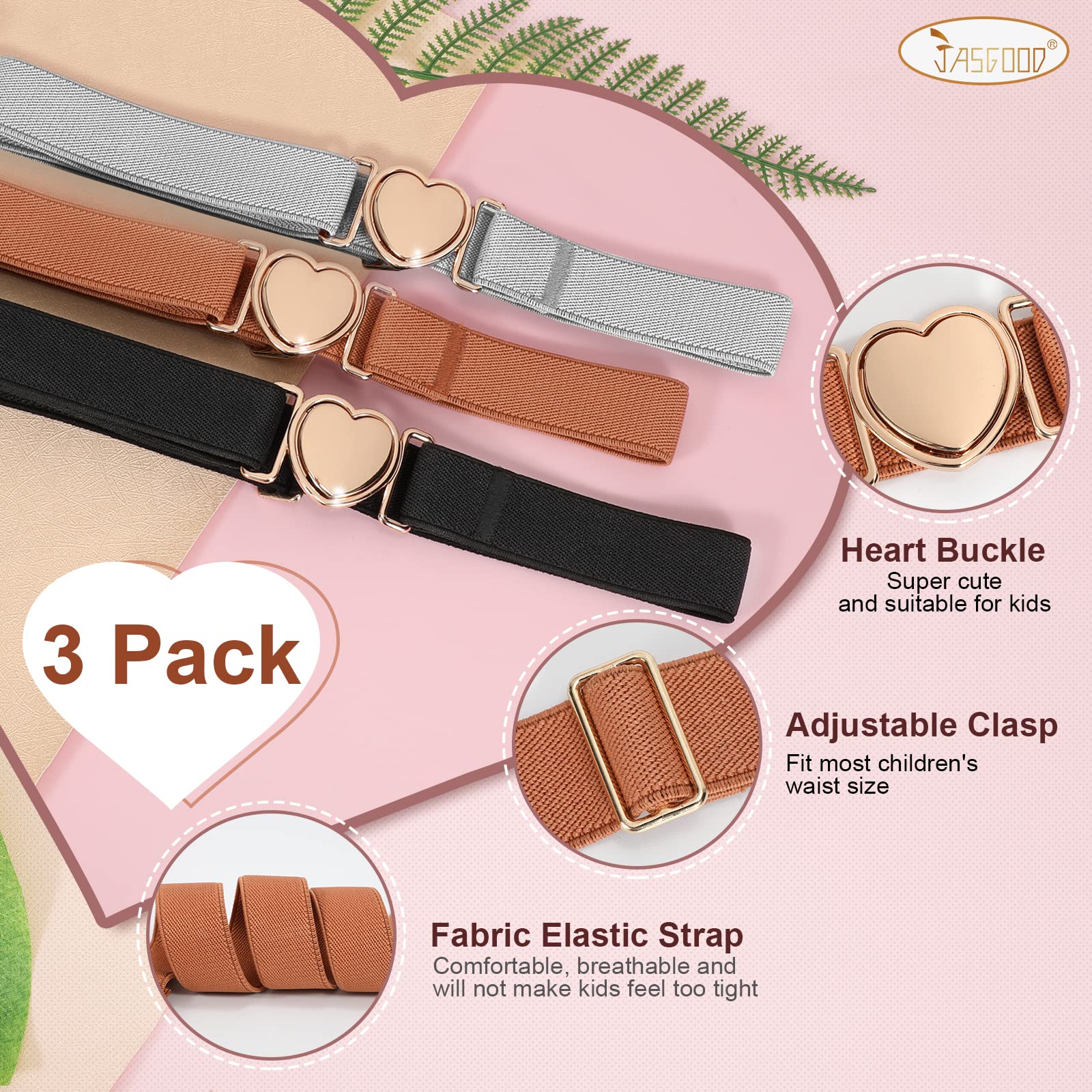Adjustable Boys Girls Teens Stretch Belts with Heart Buckle