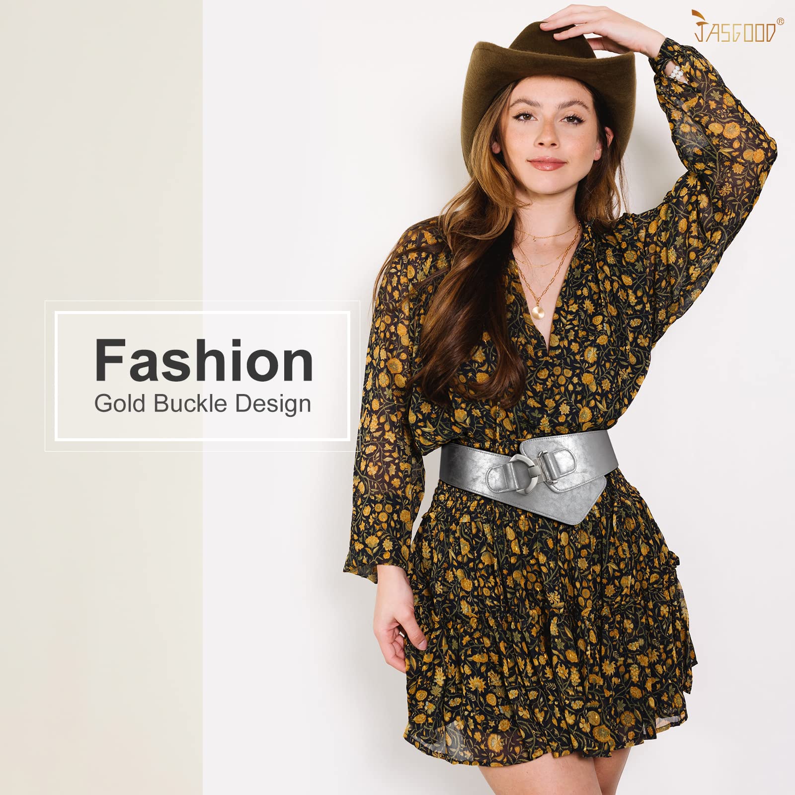 Gold Interlock Buckle Elastic Wide Belt