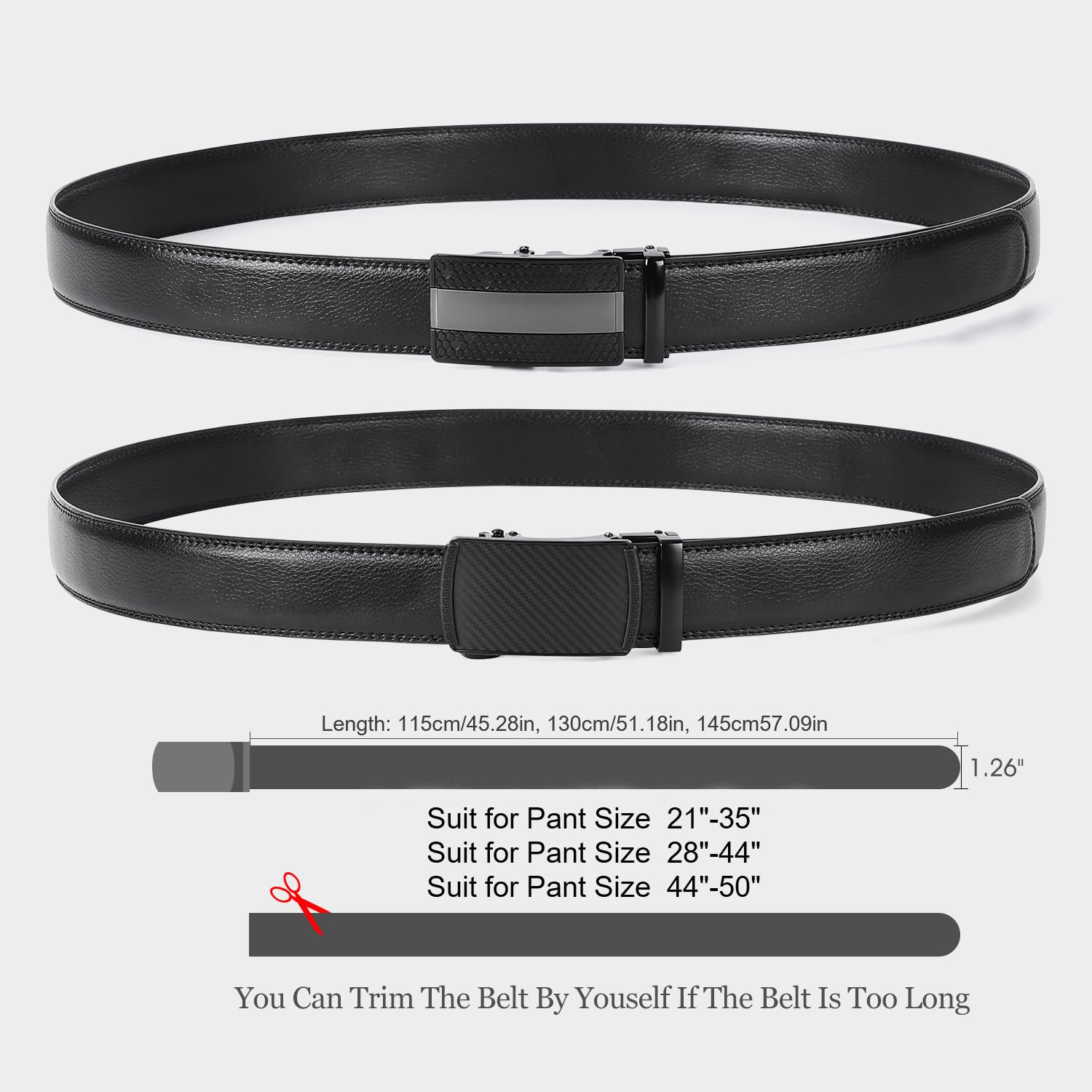 2-Pack Classic Ratchet Sliding Belt With Automatic Buckle 1.35"Width