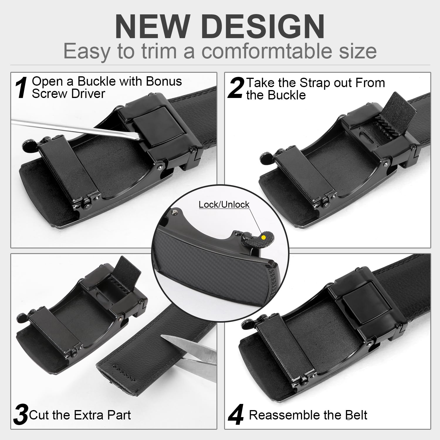 2-Pack Classic Ratchet Sliding Belt With Automatic Buckle 1.35"Width