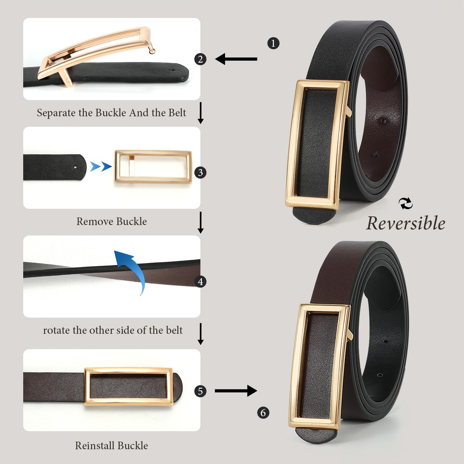 Reversible Waist Belt with Square Buckle