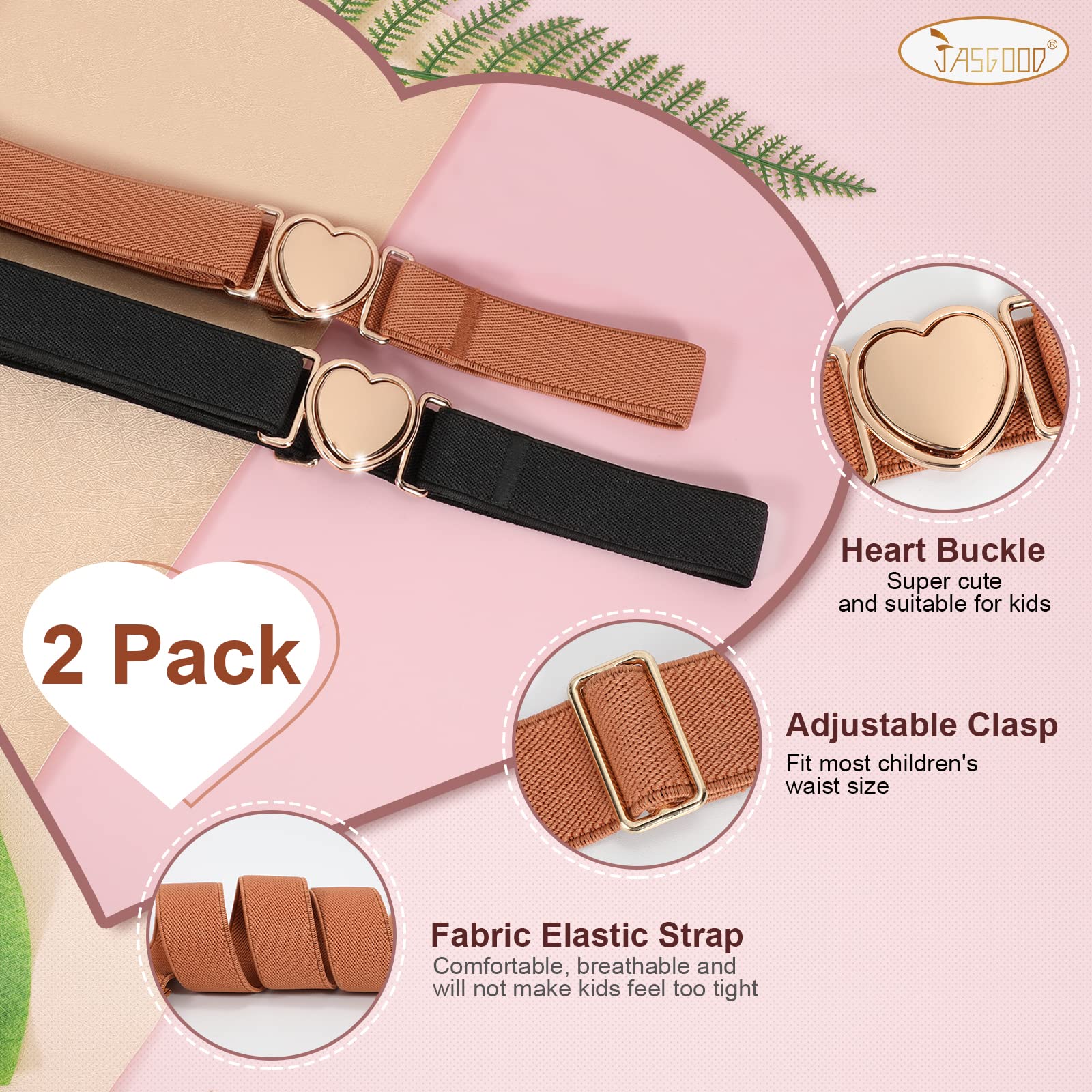 Adjustable Boys Girls Teens Stretch Belts with Heart Buckle