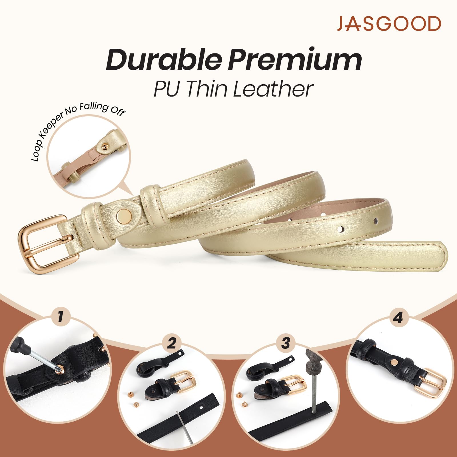 21 Colors Ladies Belt with Gold Buckle