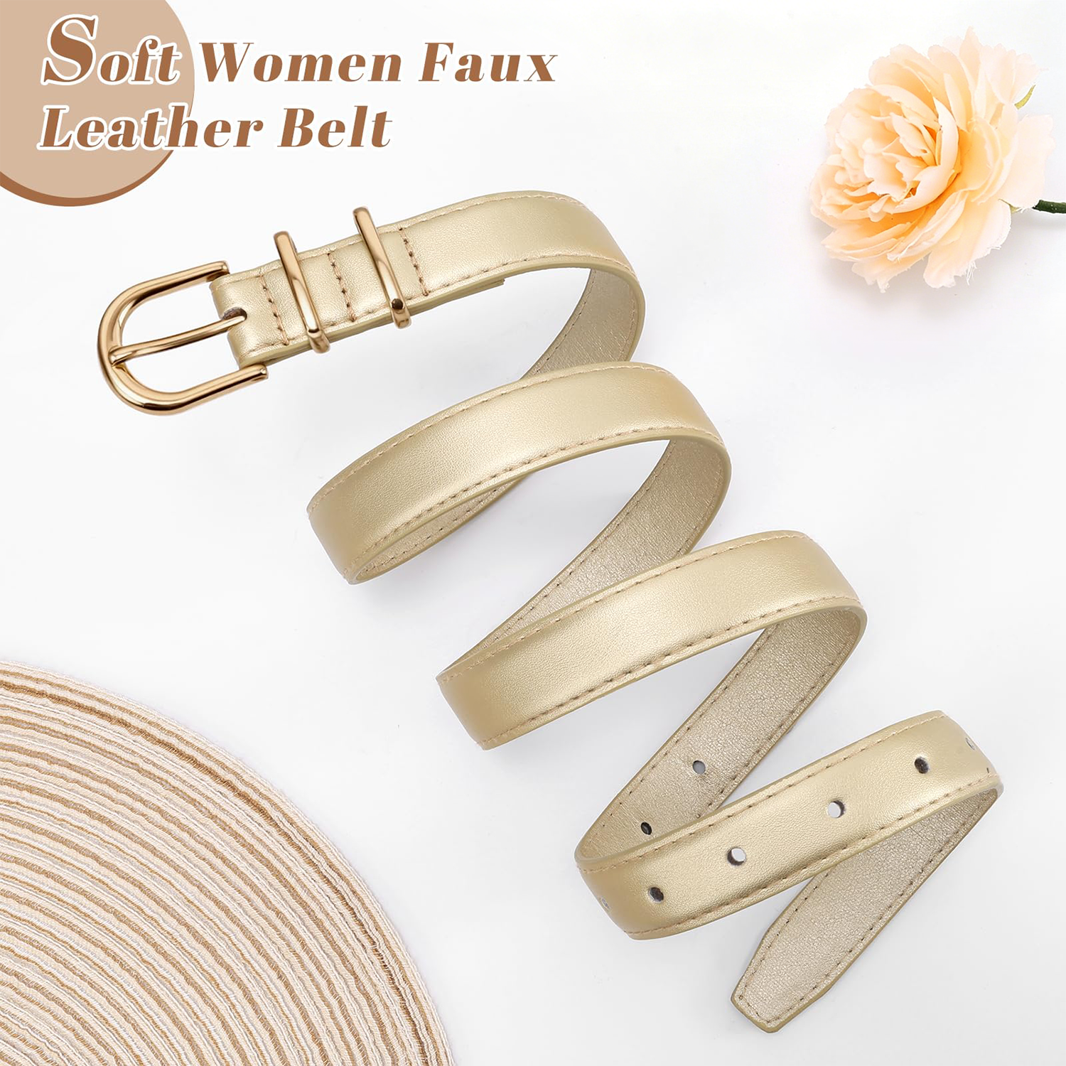 Women Skinny Vegan Leather Belt for Jeans