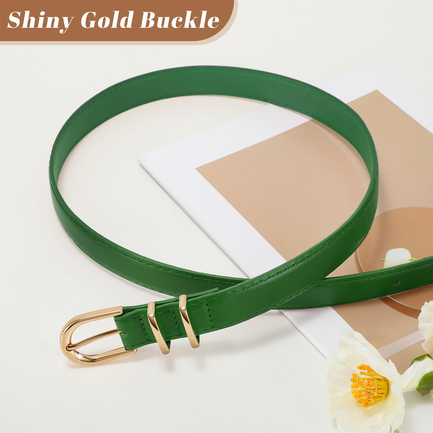 Women Skinny Vegan Leather Belt for Jeans