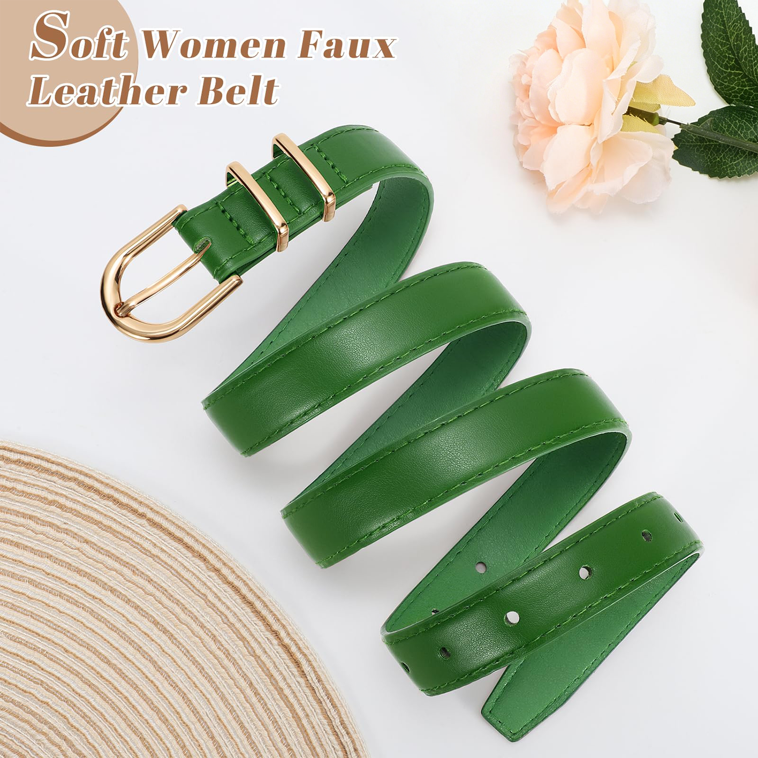 Women Skinny Vegan Leather Belt for Jeans