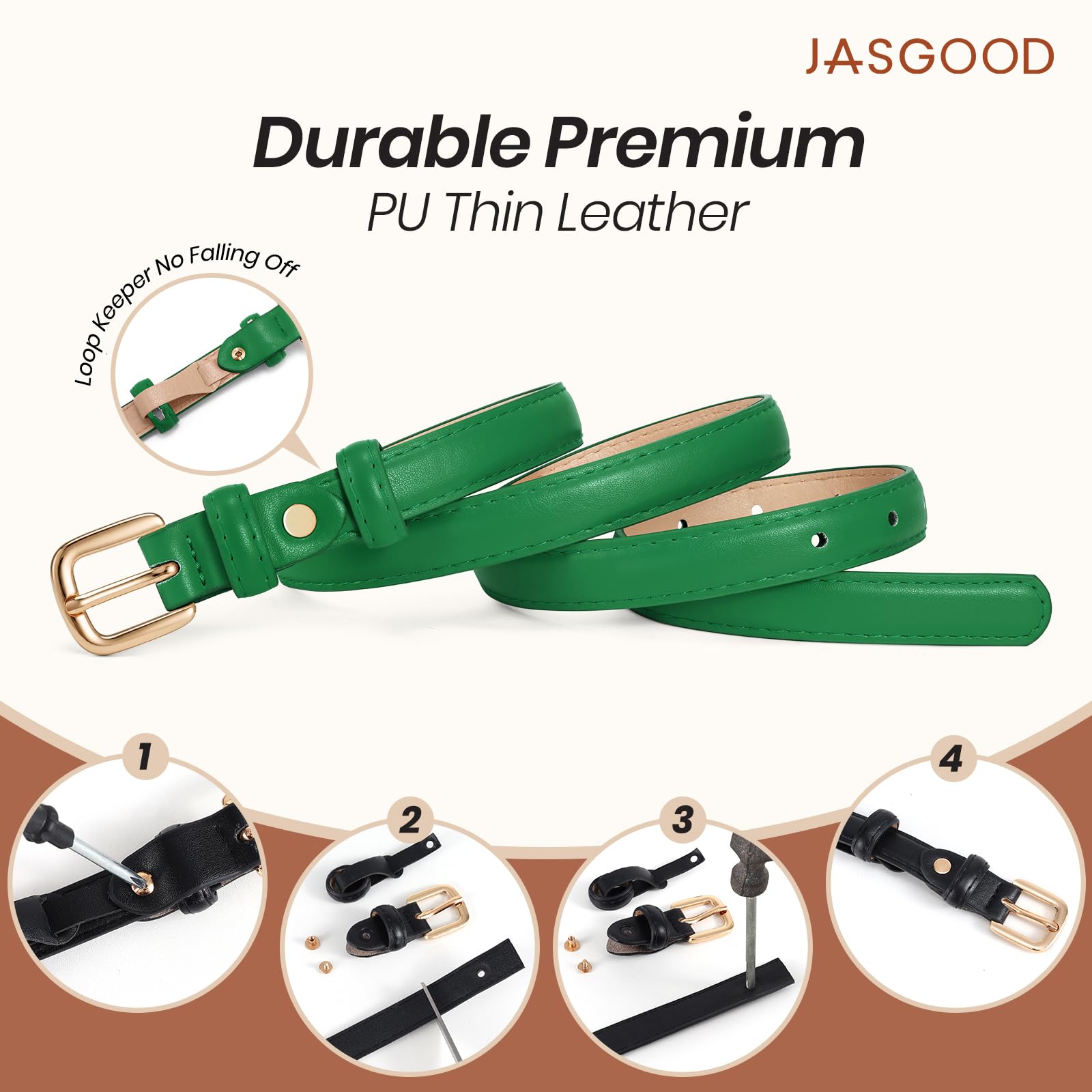 21 Colors Ladies Belt with Gold Buckle