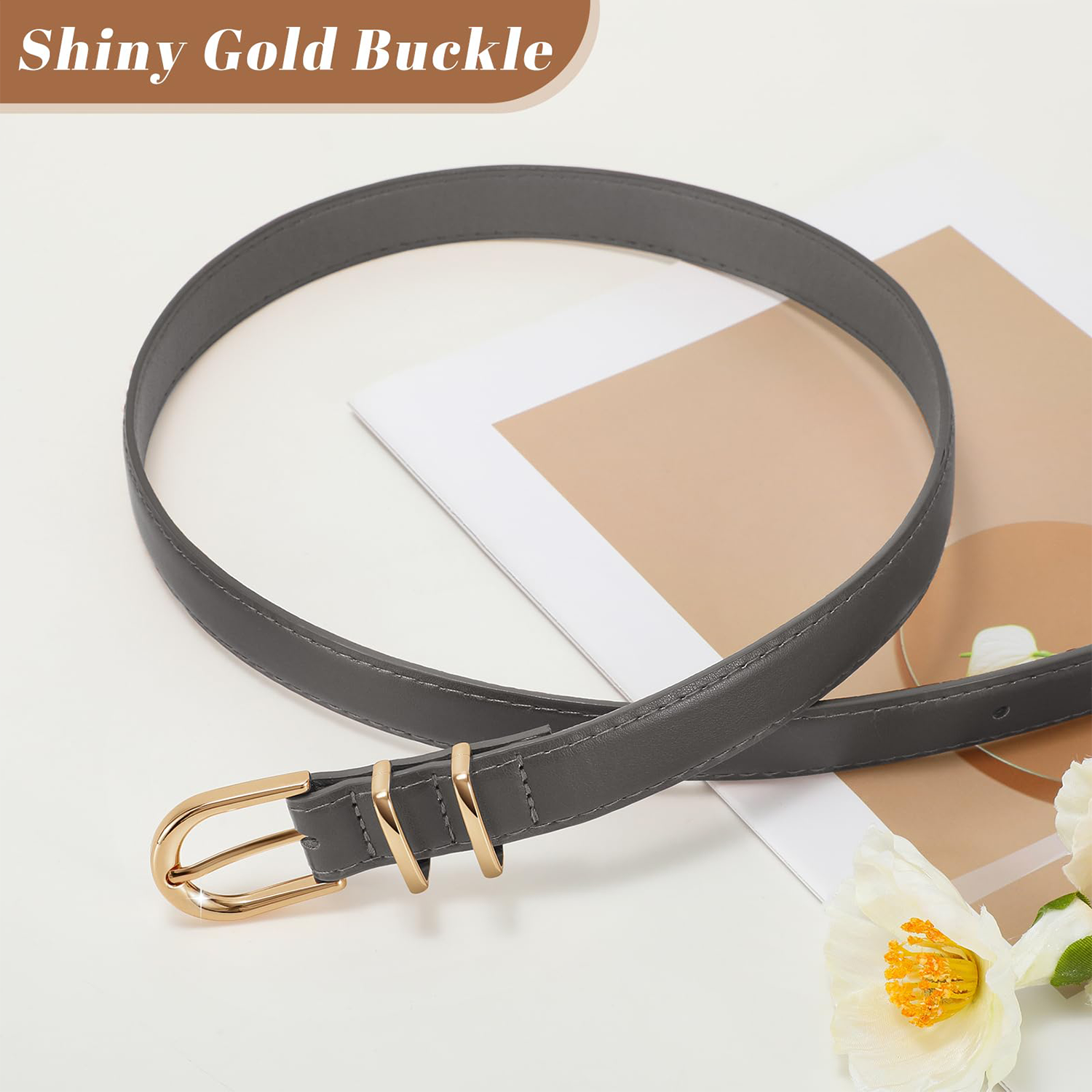 Women Skinny Vegan Leather Belt for Jeans