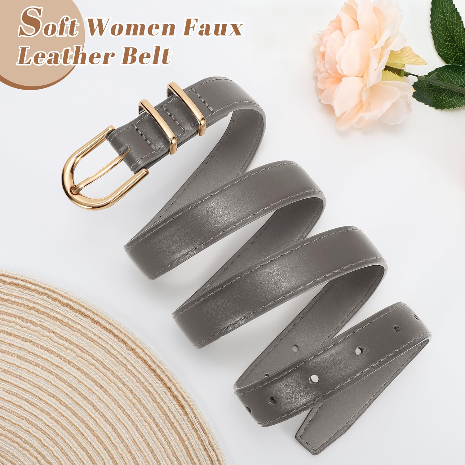 Women Skinny Vegan Leather Belt for Jeans