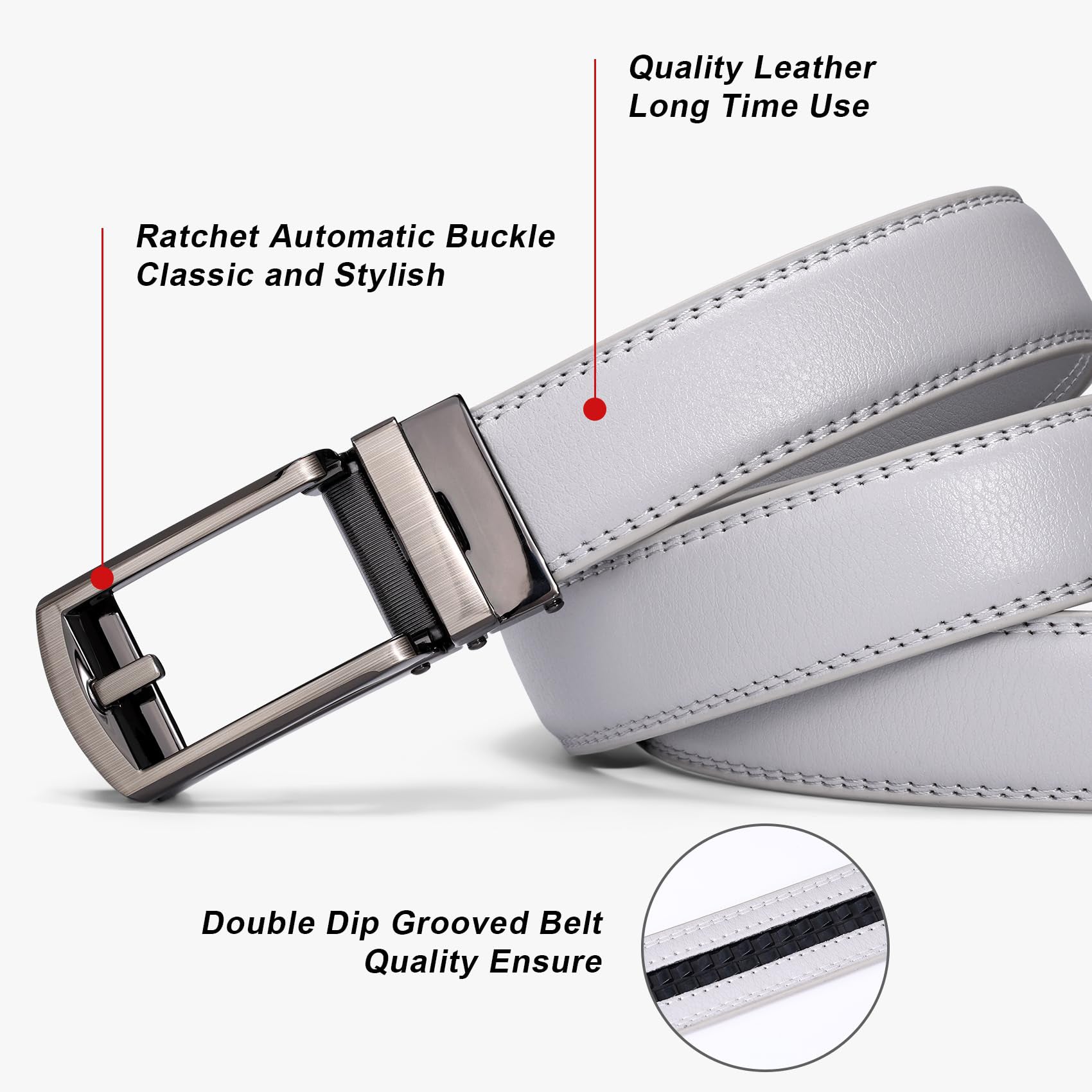 Ratchet Belt With Automatic Buckle Fits Waist Up to 52"