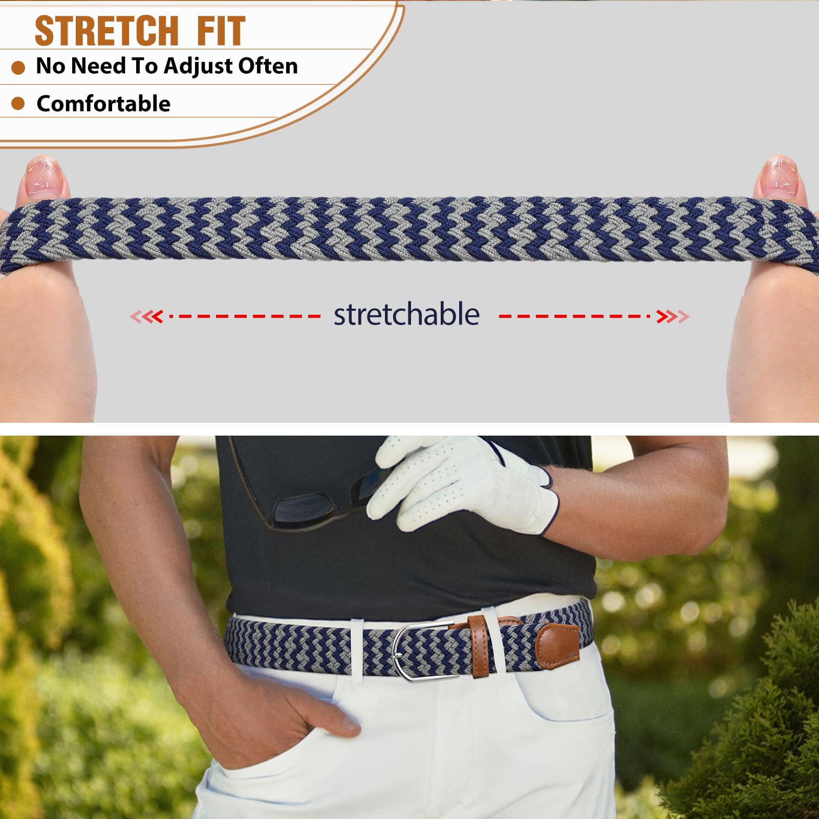 Braided Stretch Belt for Men Women