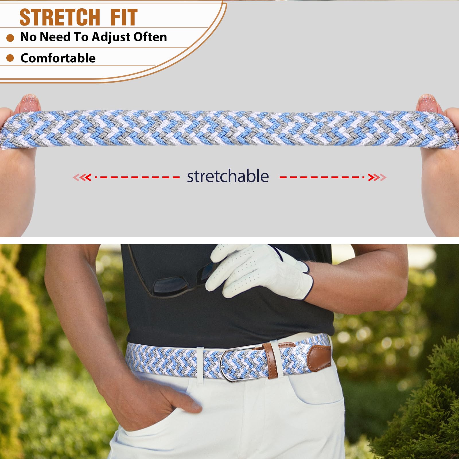 Braided Stretch Belt for Men Women