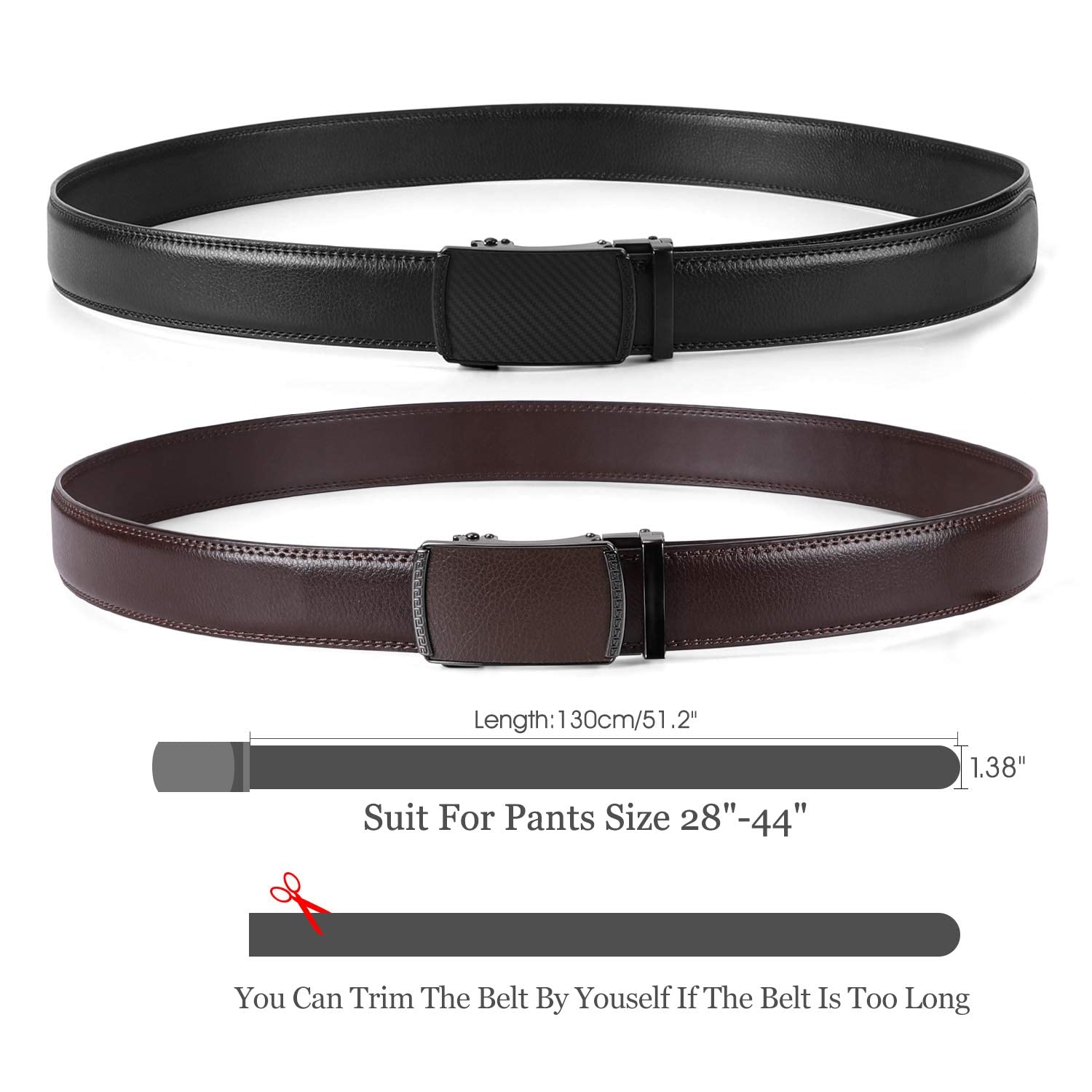 2-Pack Classic Ratchet Sliding Belt With Automatic Buckle 1.35"Width