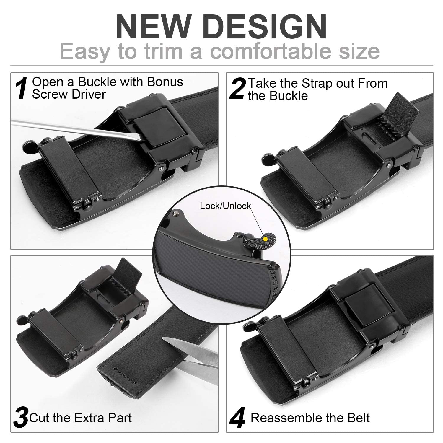 2-Pack Classic Ratchet Sliding Belt With Automatic Buckle 1.35"Width