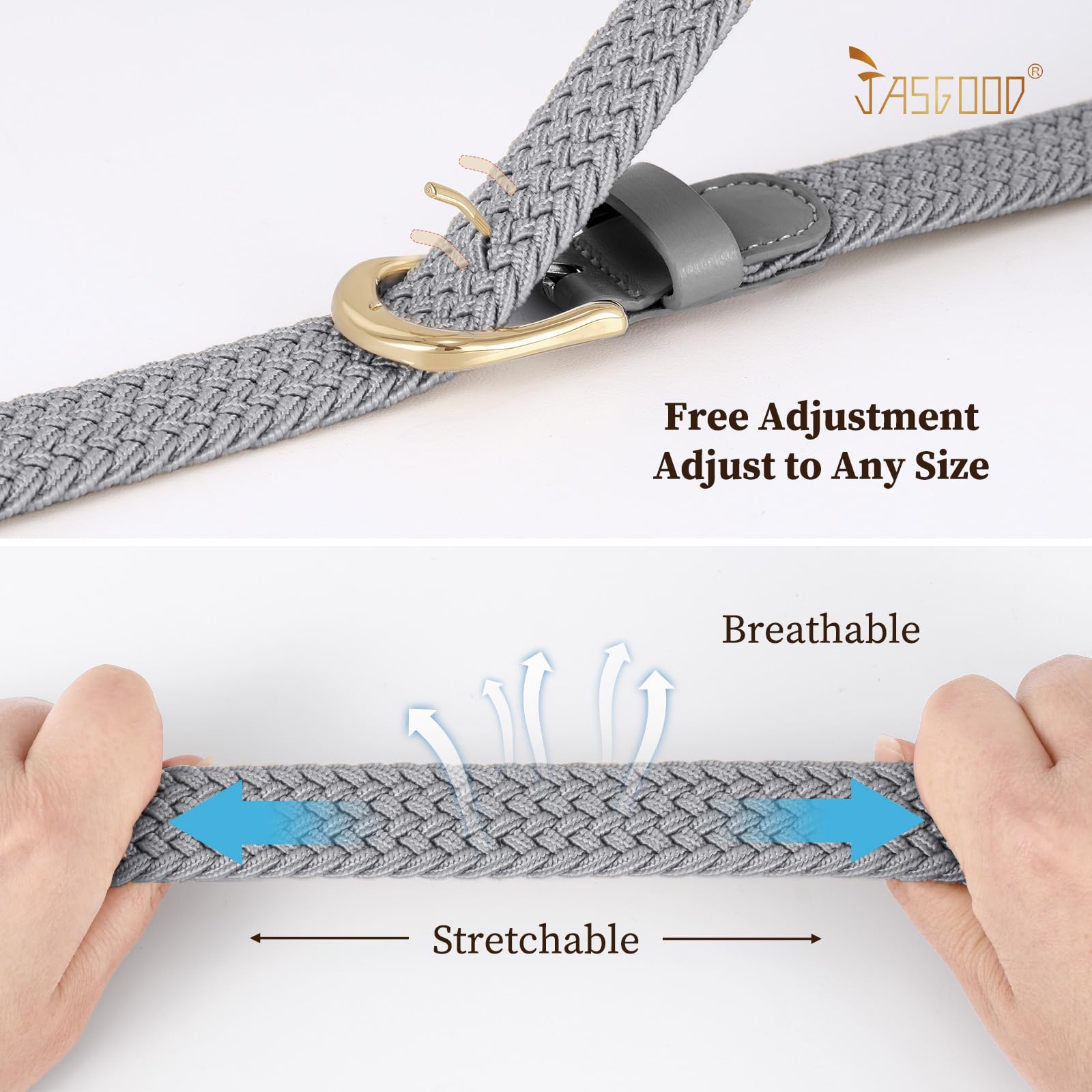 2-Pack Elastic Woven Stretch Fabric Braided Belts for Women