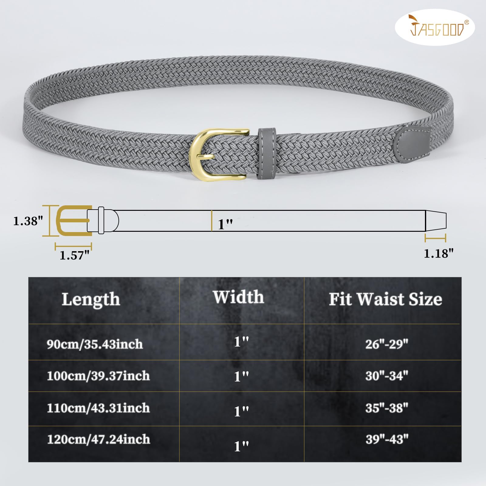 2-Pack Elastic Woven Stretch Fabric Braided Belts for Women