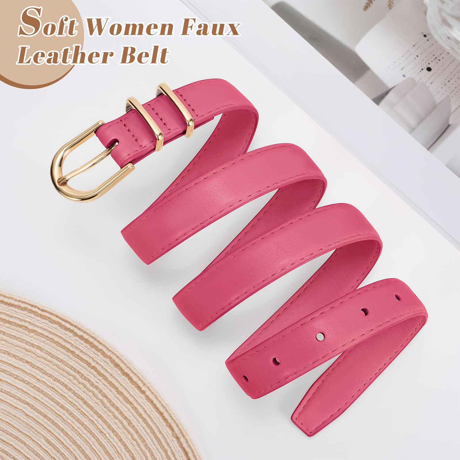 Women Skinny Vegan Leather Belt for Jeans