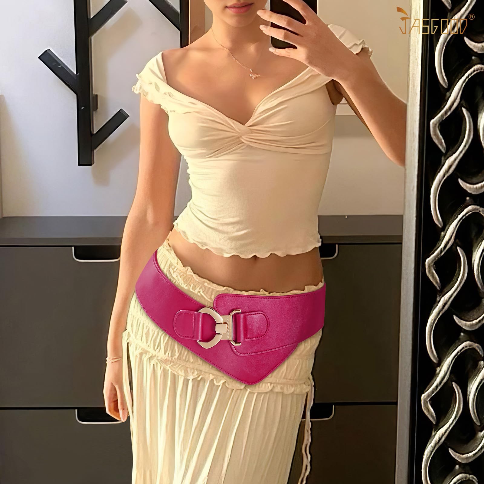 Gold Interlock Buckle Elastic Wide Belt