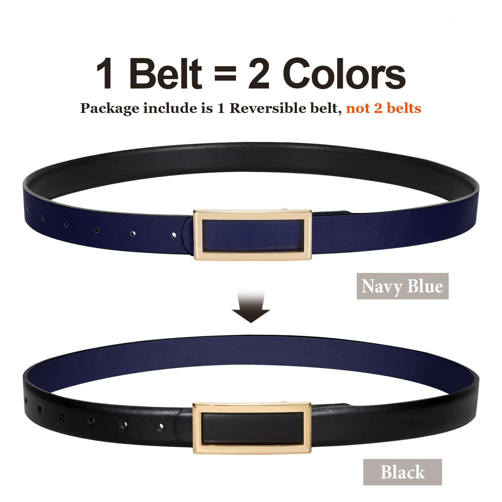 Reversible Waist Belt with Square Buckle