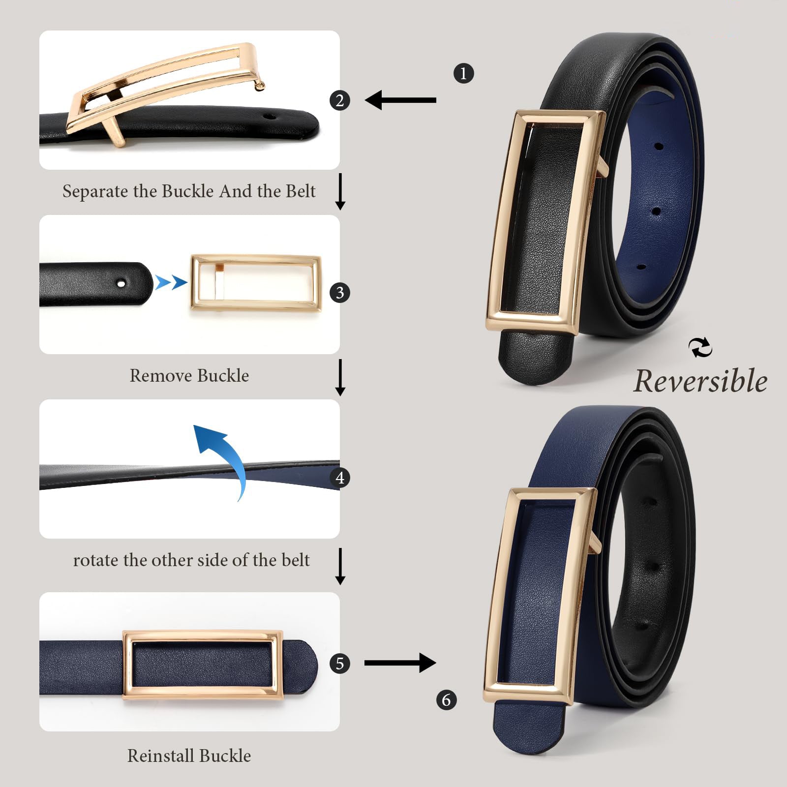 Reversible Waist Belt with Square Buckle
