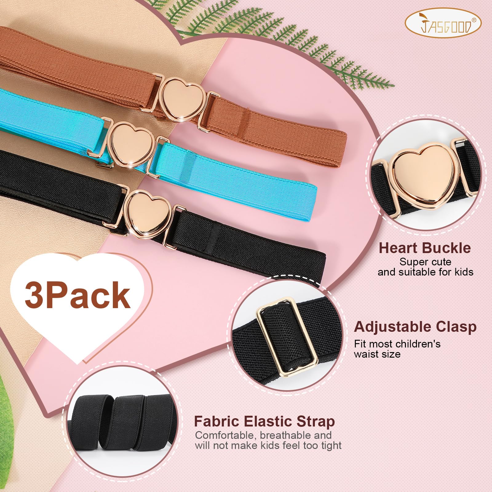 Adjustable Boys Girls Teens Stretch Belts with Heart Buckle