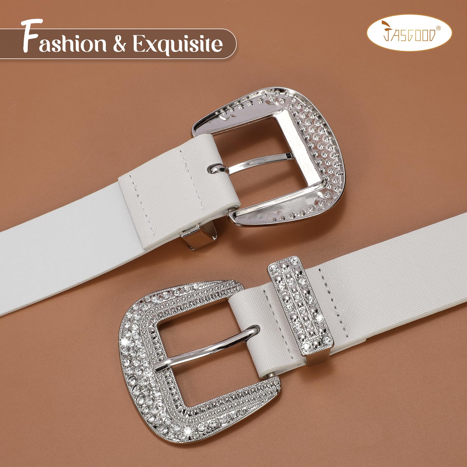 Leather Belts with Rhinestone Silver Buckle