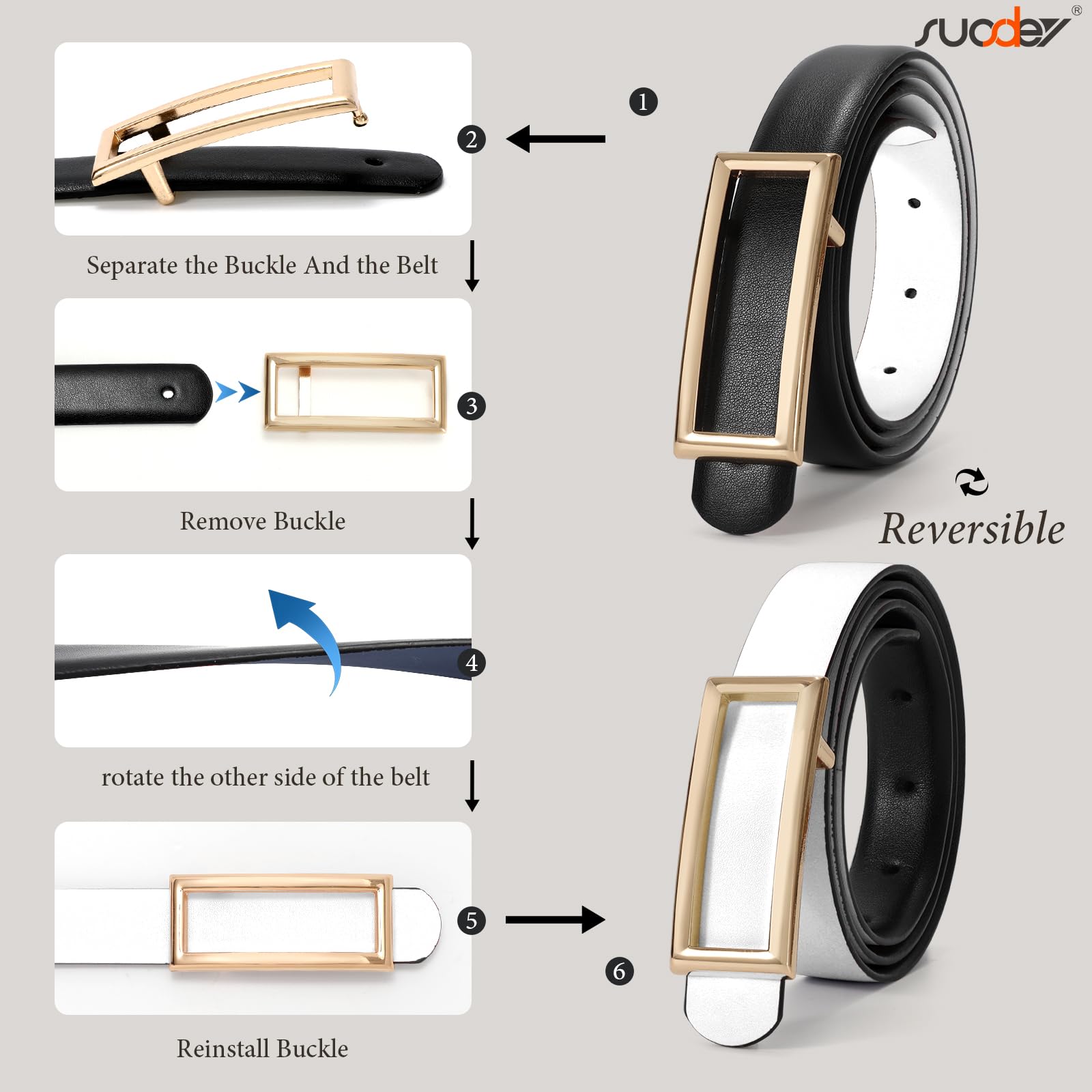 Reversible Waist Belt with Square Buckle
