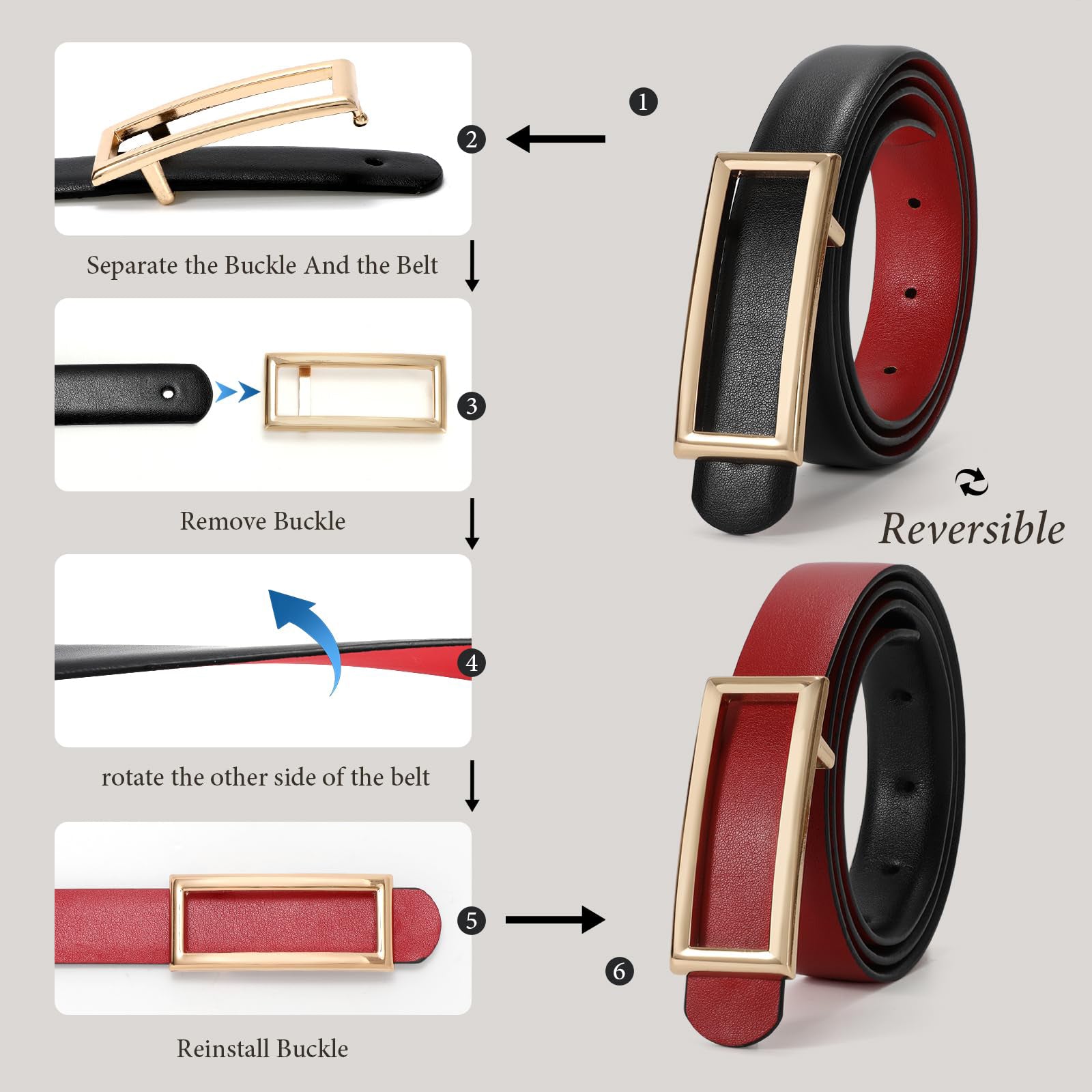 Reversible Waist Belt with Square Buckle