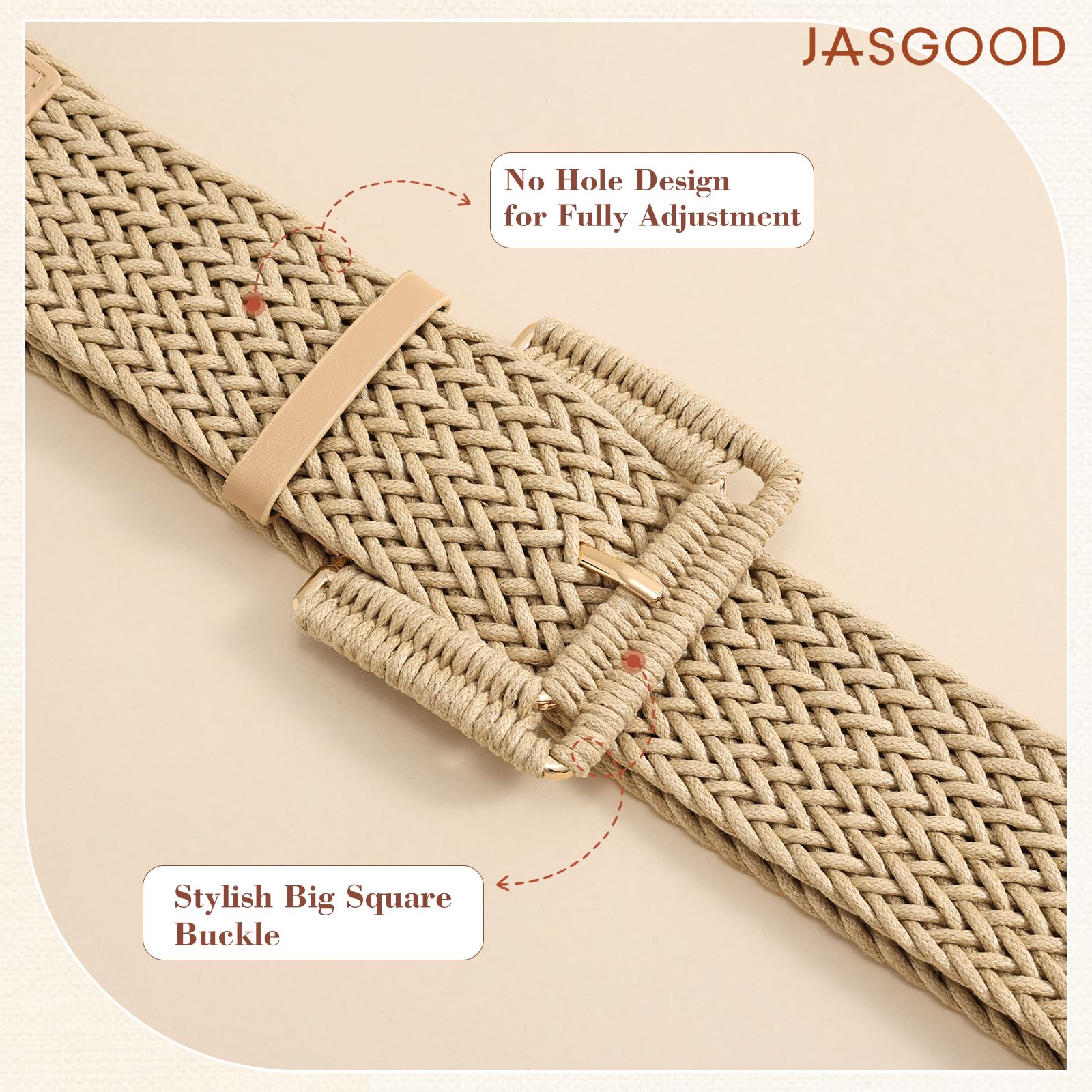 Rattan Waist Belt with Square Buckle