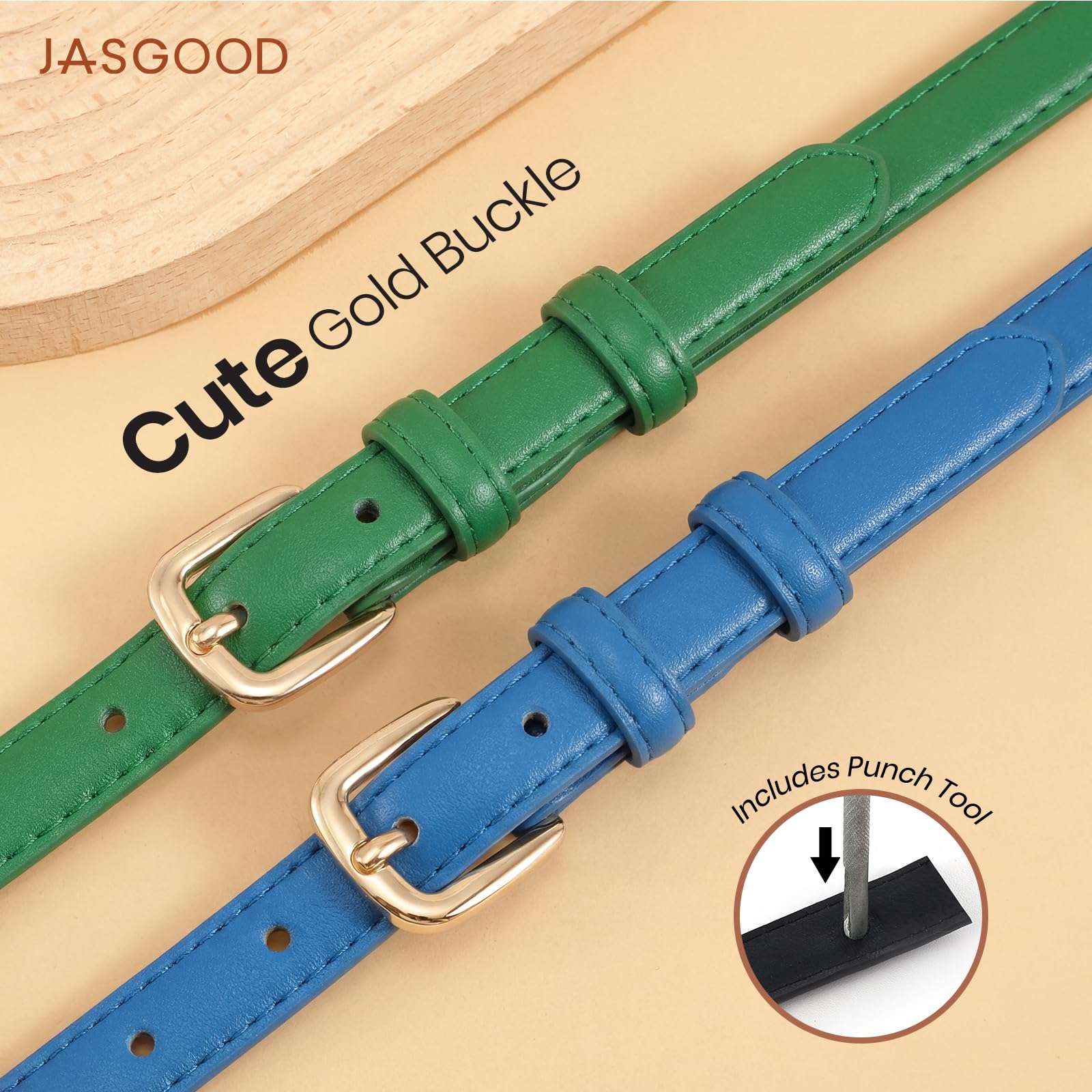 21 Colors Ladies Belt with Gold Buckle