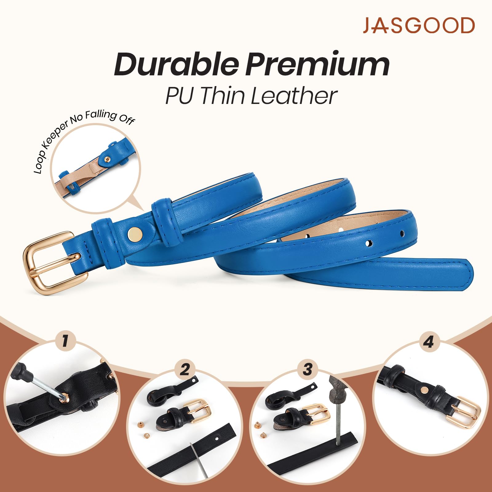 21 Colors Ladies Belt with Gold Buckle
