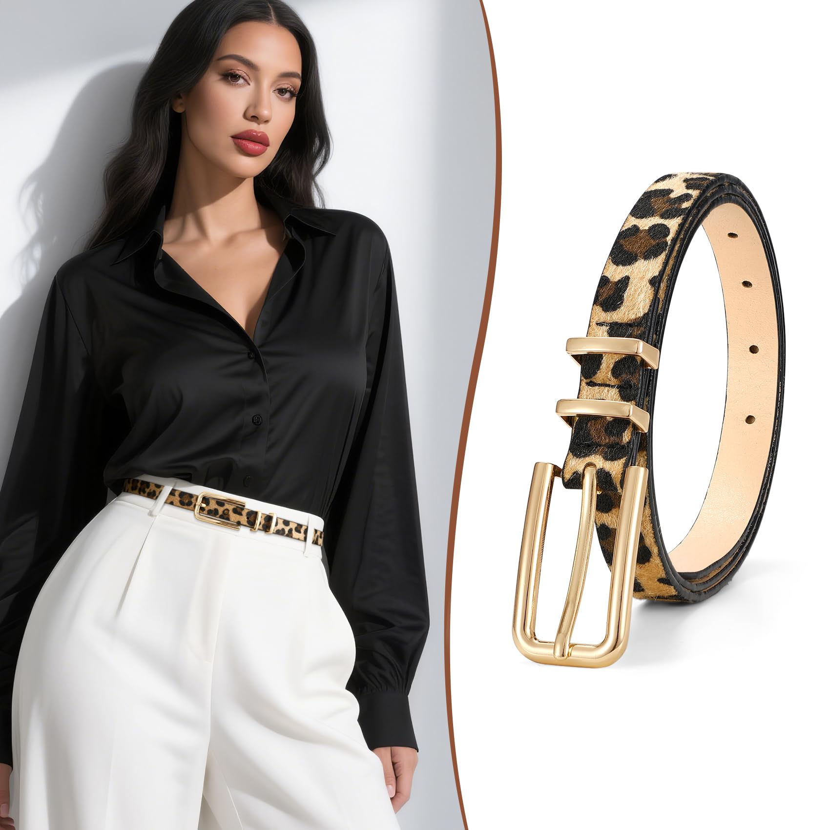 Thin Waist Belt with Square Gold Buckle