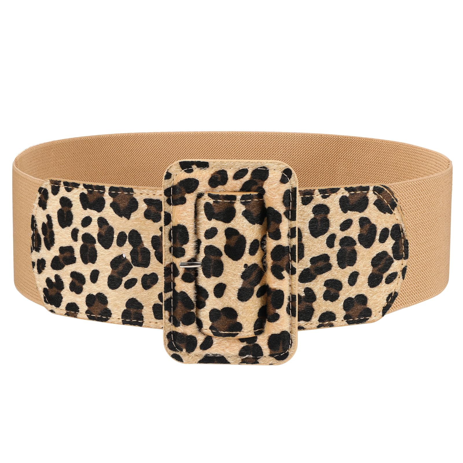 Elastic Suede Wide Belt with Vintage Chunky Square Buckle