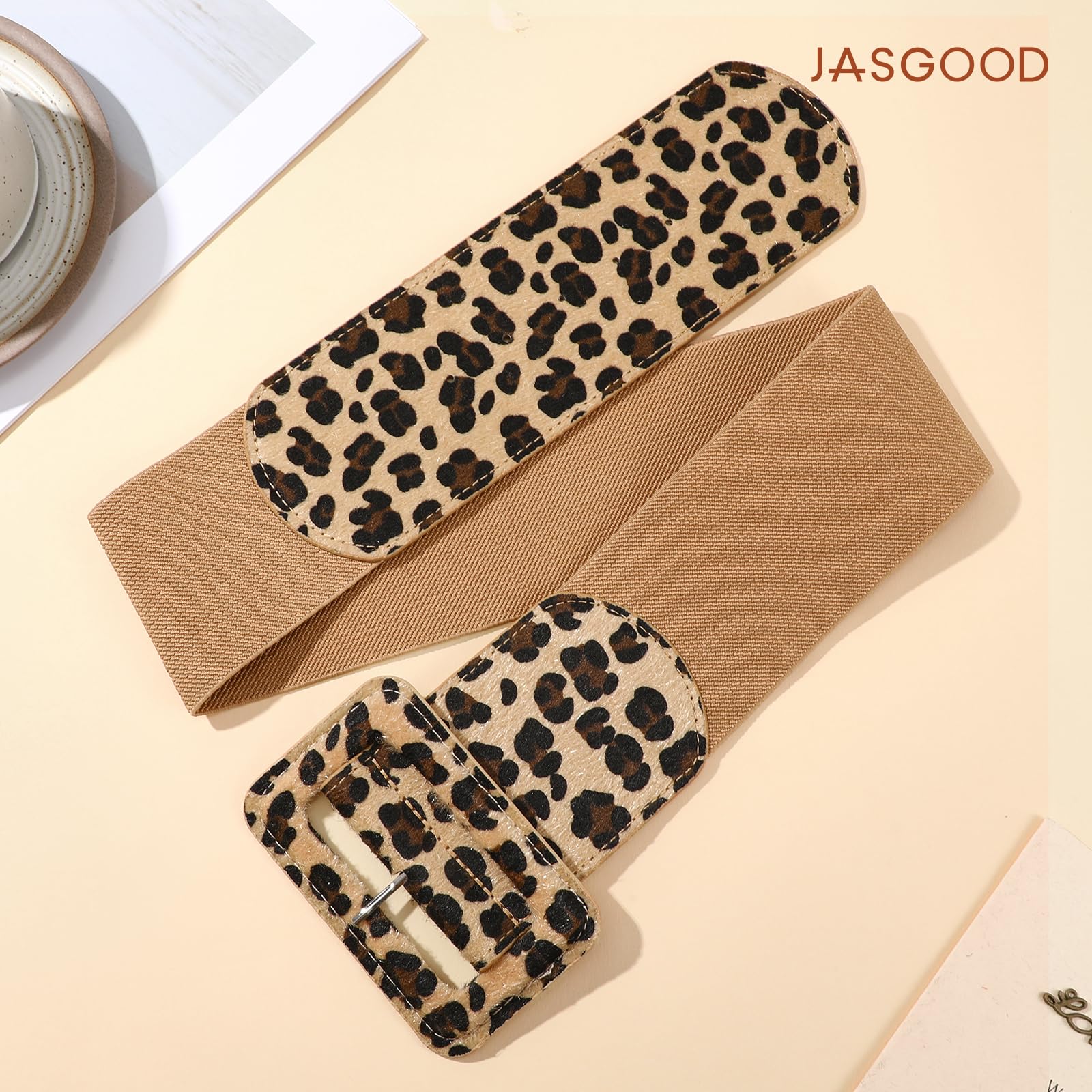 Elastic Suede Wide Belt with Vintage Chunky Square Buckle