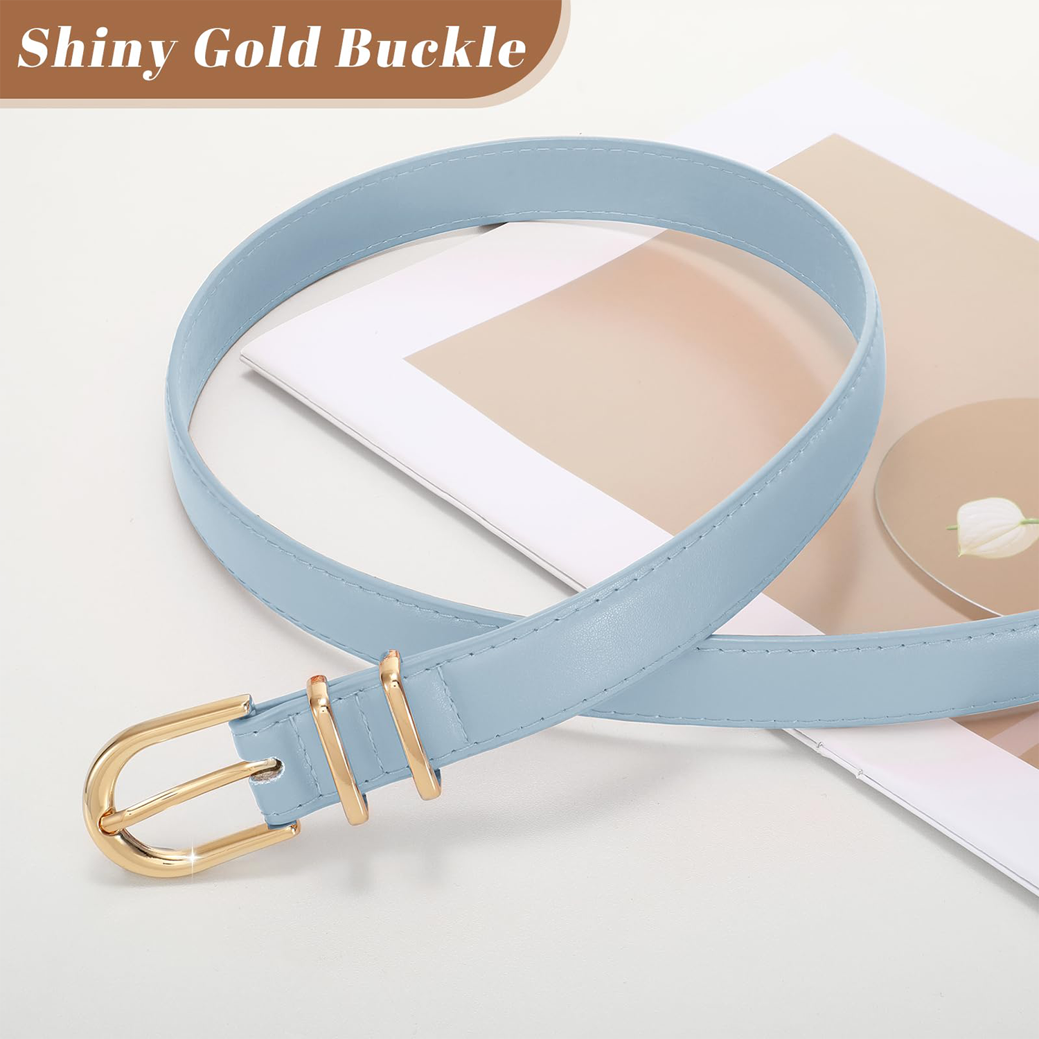 Women Skinny Vegan Leather Belt for Jeans