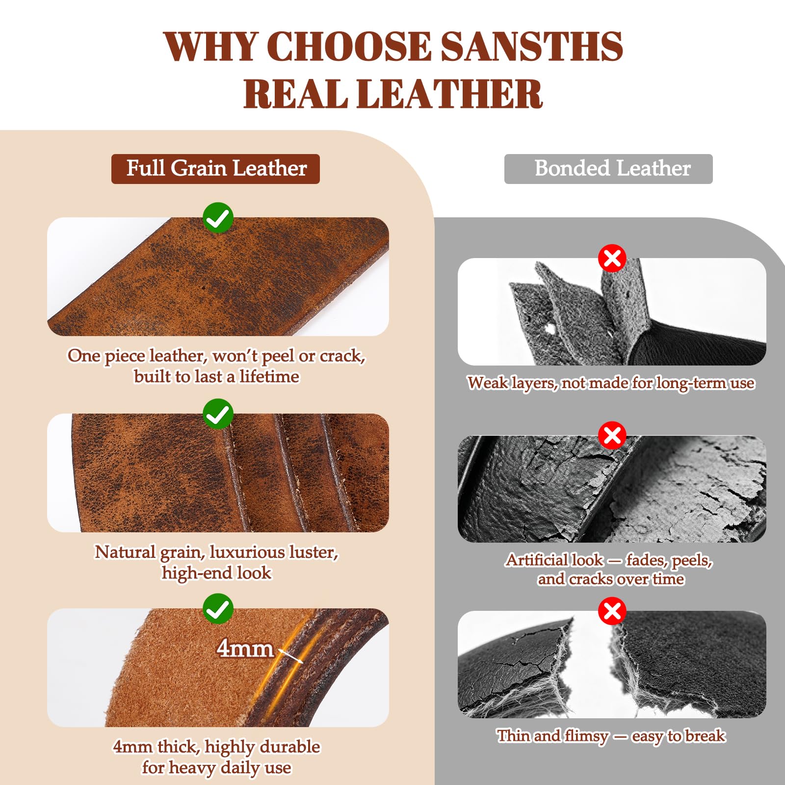 Women Full Grain Leather Belt for Jeans