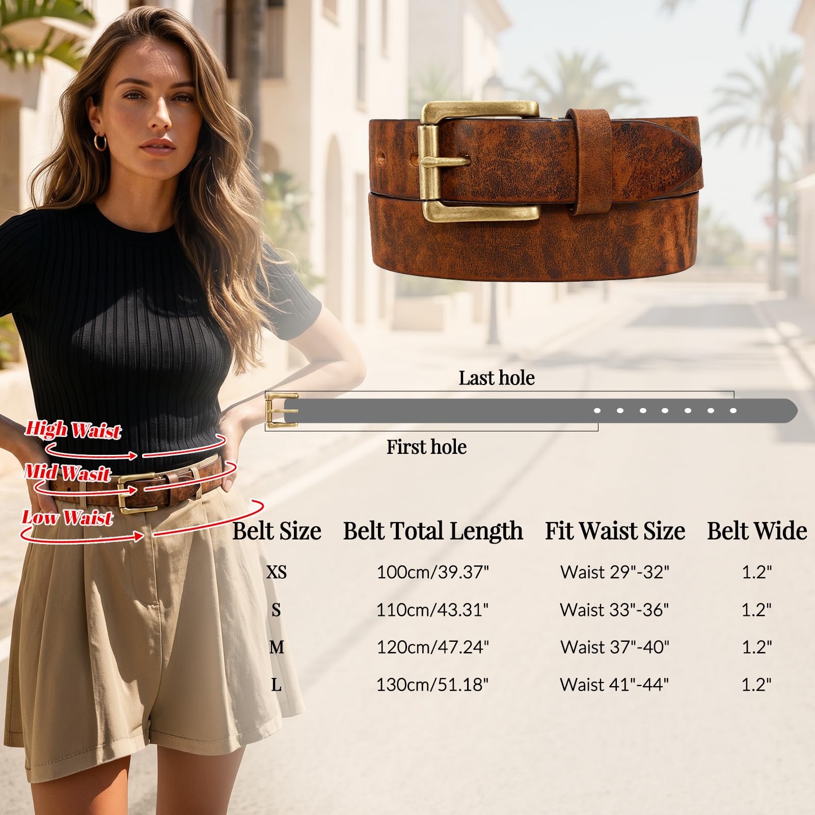 Women Full Grain Leather Belt for Jeans