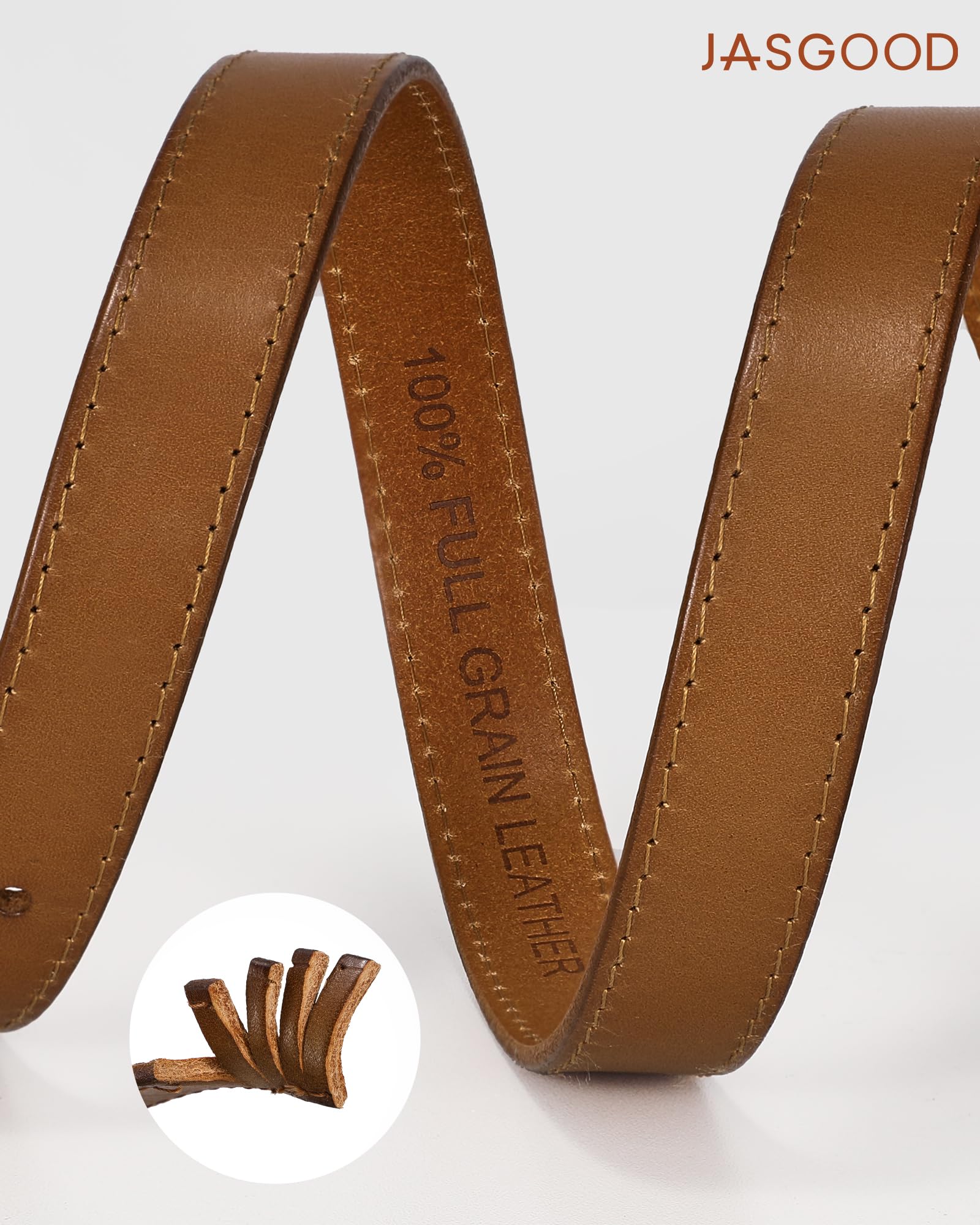 Vintage Full Grain Thin Leather Belt For Women
