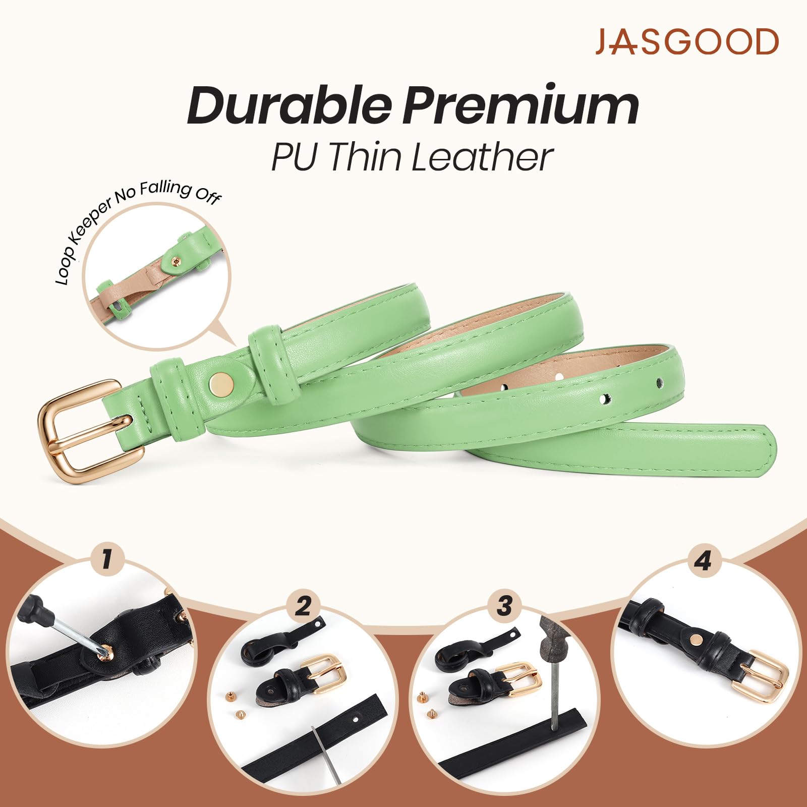 21 Colors Ladies Belt with Gold Buckle
