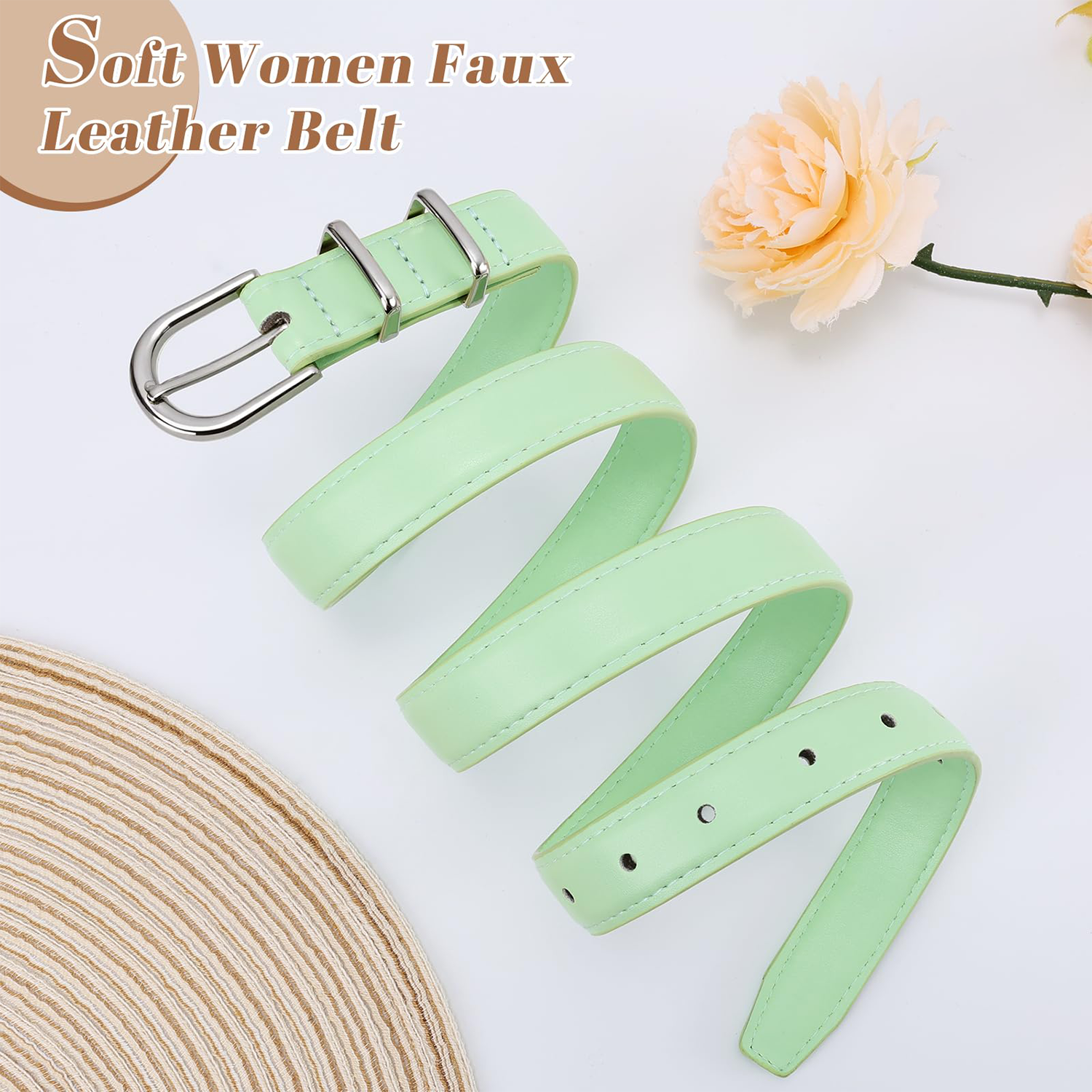 Women Skinny Vegan Leather Belt for Jeans