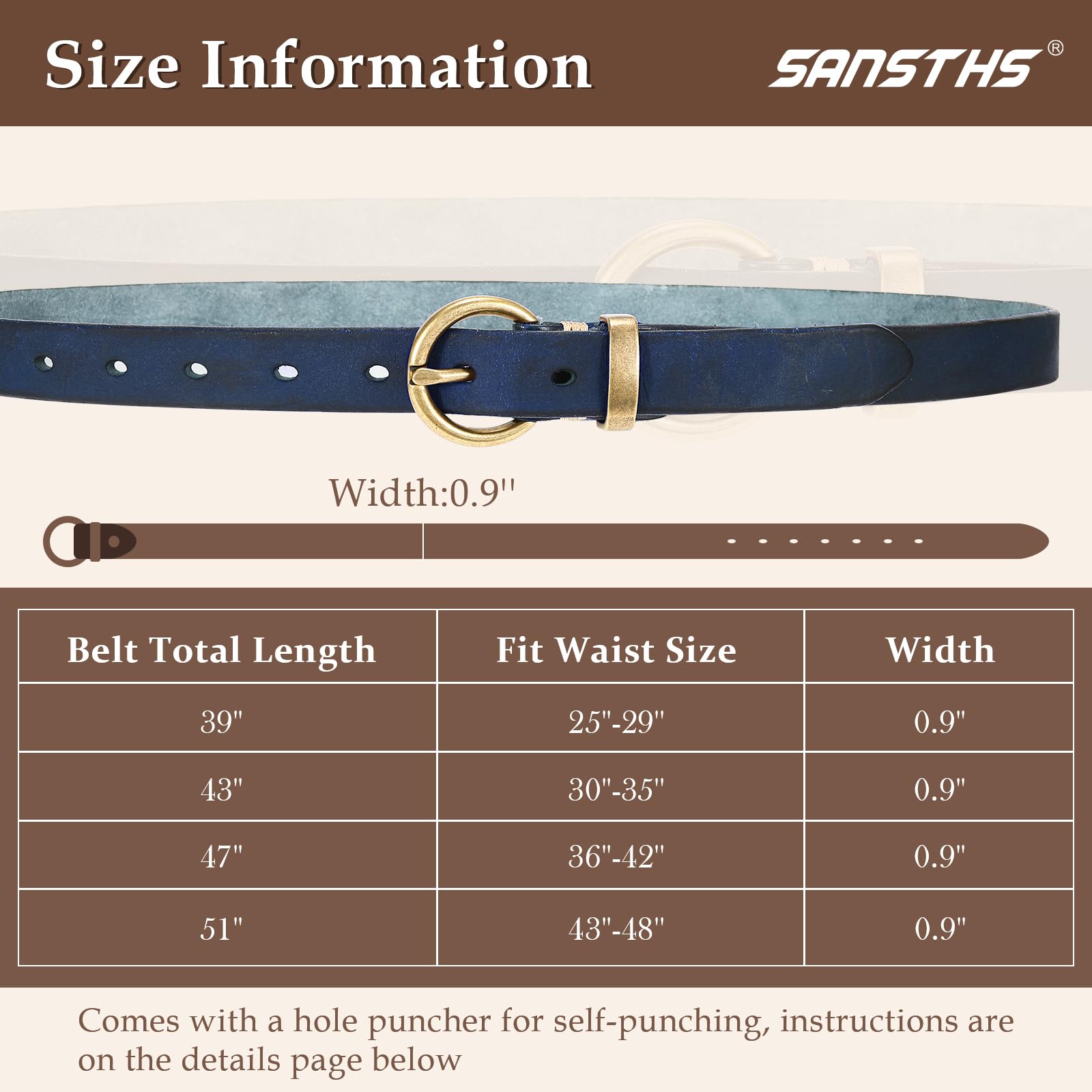 Vintage Cowhide Skinny Leather Belt - JASGOOD OFFICIAL
