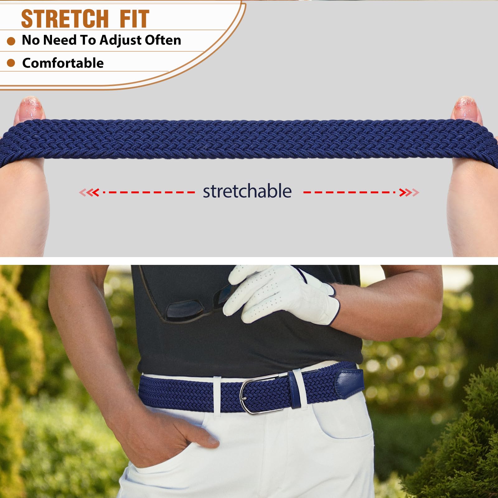 Braided Stretch Belt for Men Women